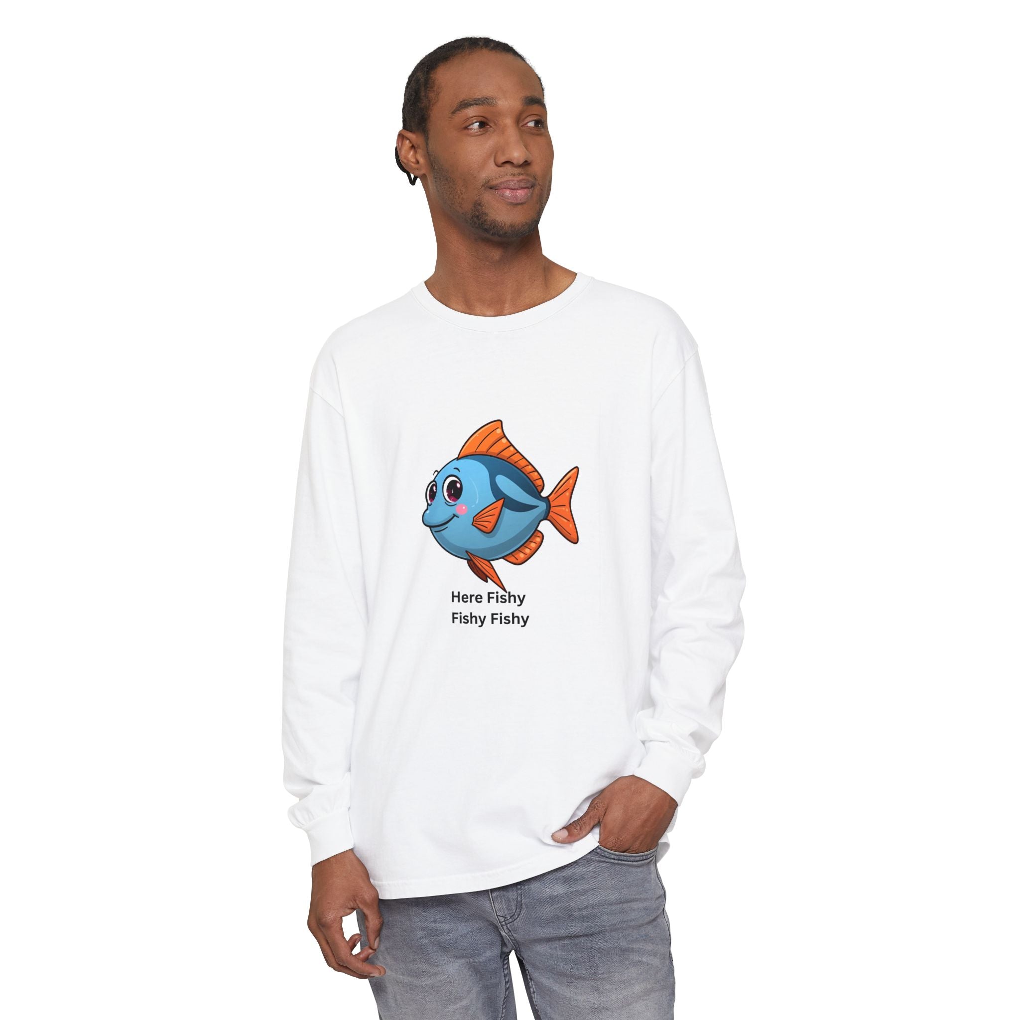 Here Fish Fishy Fishy Unisex Garment-dyed Long Sleeve T-Shirt