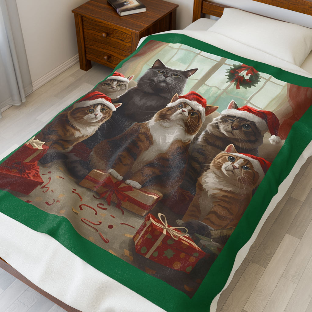 Cute Christmas Festive Cat Plush Blanket - Cozy Holiday Decor, Gift for Cat Lovers, Christmas Throw, Pet Blanket, Winter Snuggle