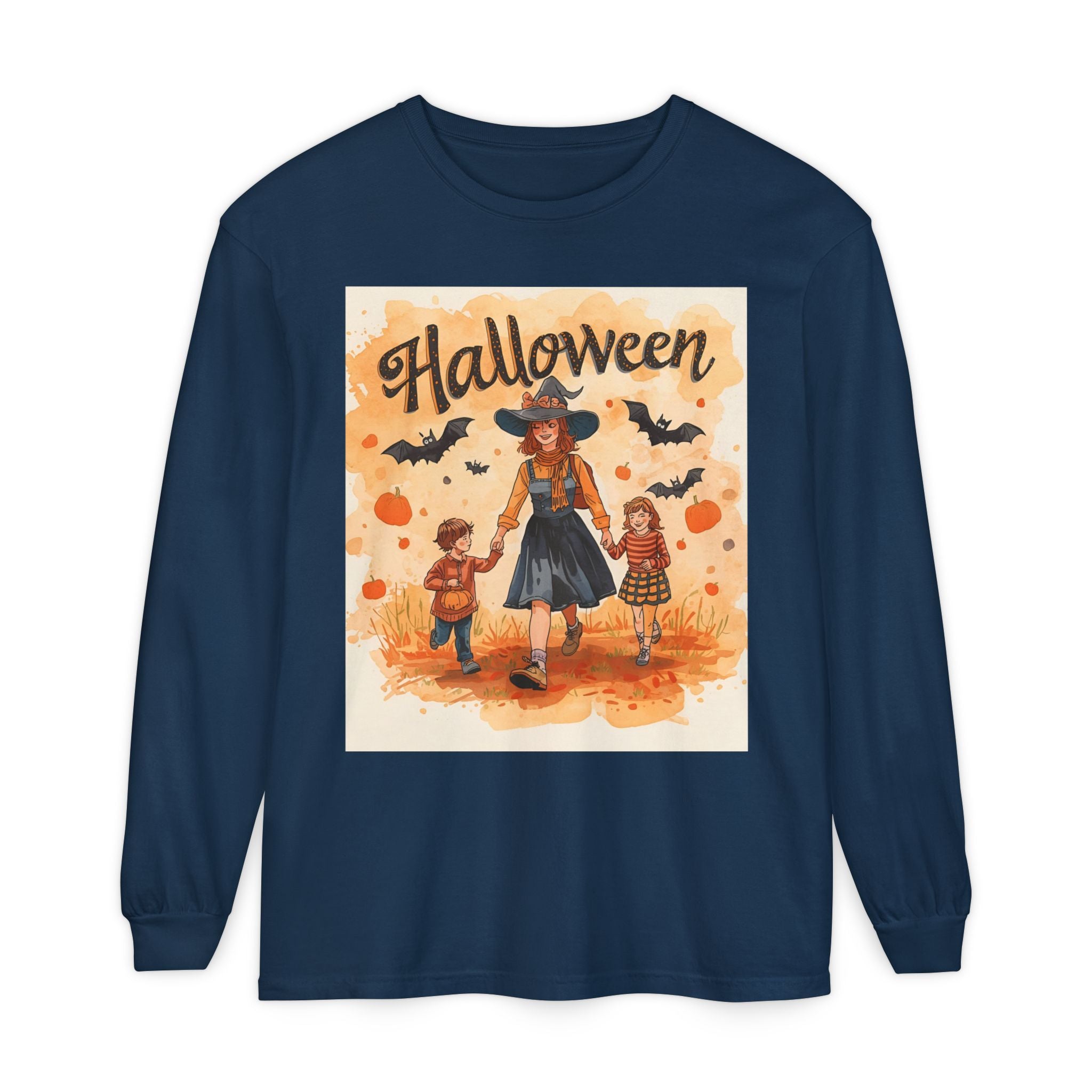 Halloween Themed Mom And Children Unisex Garment-dyed Long Sleeve T-Shirt