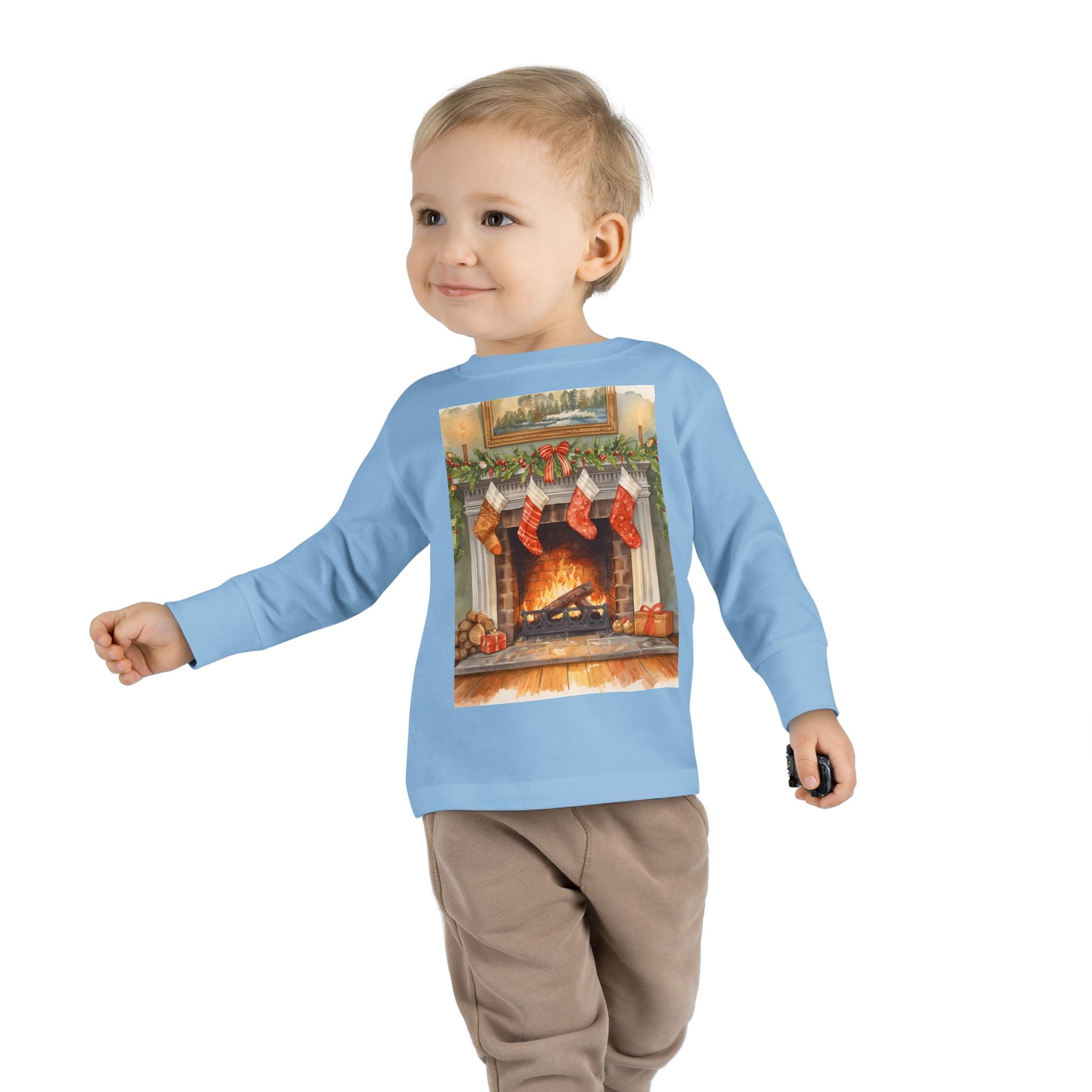 Christmas Stocking Fireplace Toddler Long Sleeve Tee