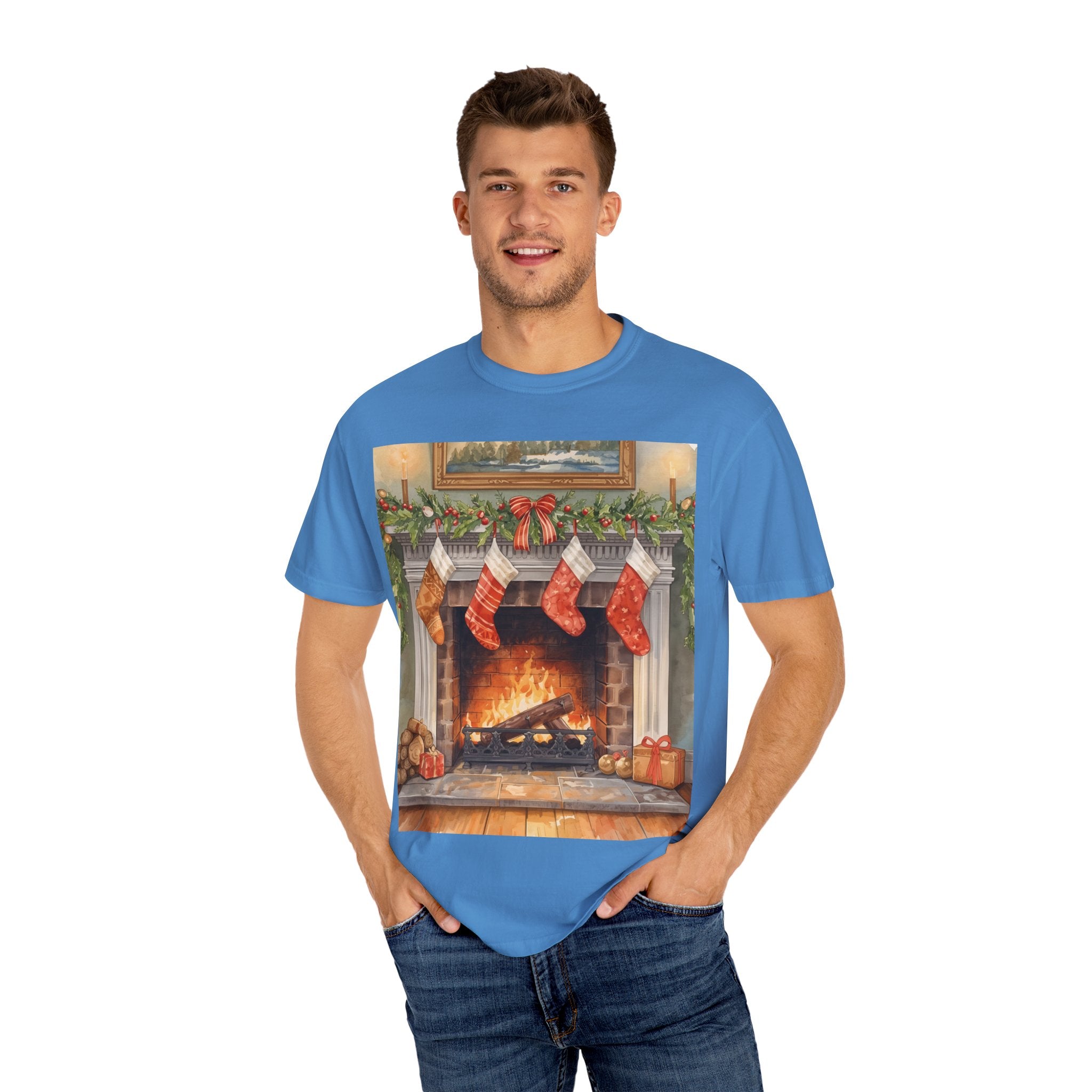 Cozy Christmas Fireplace T-Shirt | Unisex Holiday Tee | Gift for Him/Her | Festive Layering Top | Merry Christmas Apparel