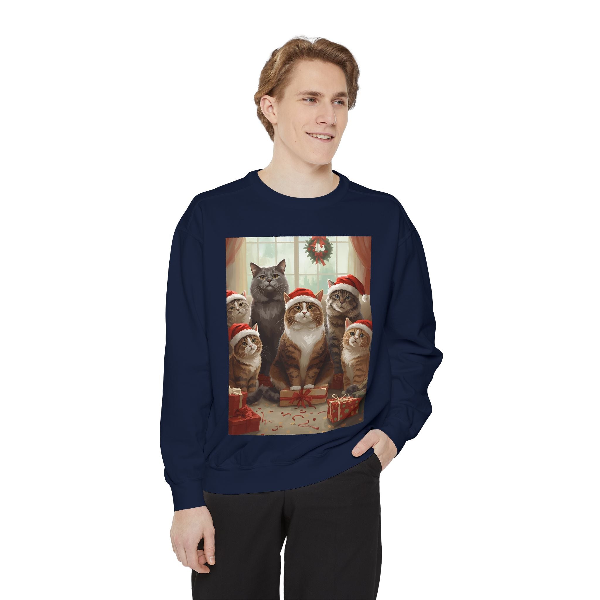 Cozy Holiday Cat Sweatshirt, Festive Sweatshirt for Cat Lovers, Christmas Gift for Pet Owners, Cute Cat Apparel, Winter Wardrobe Essential