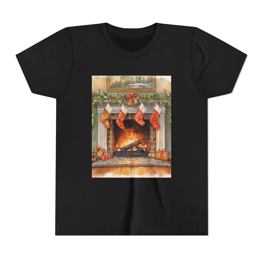Christmas Stocking Fireplace Youth Short Sleeve Tee
