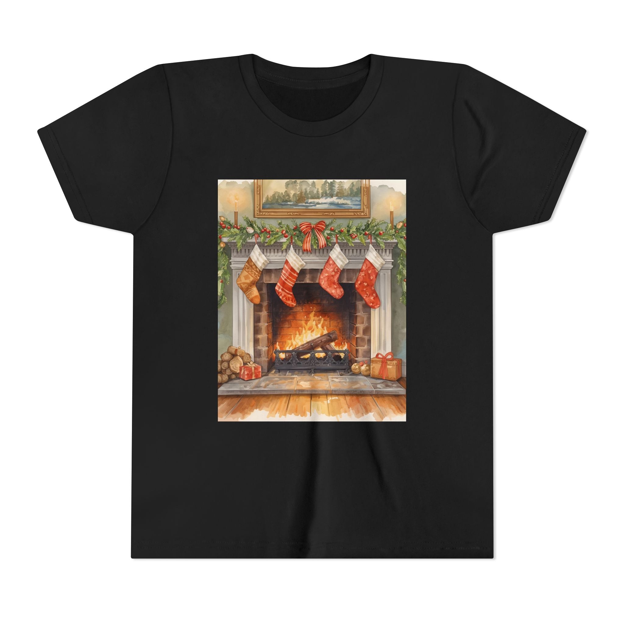 Christmas Stocking Fireplace Youth Short Sleeve Tee
