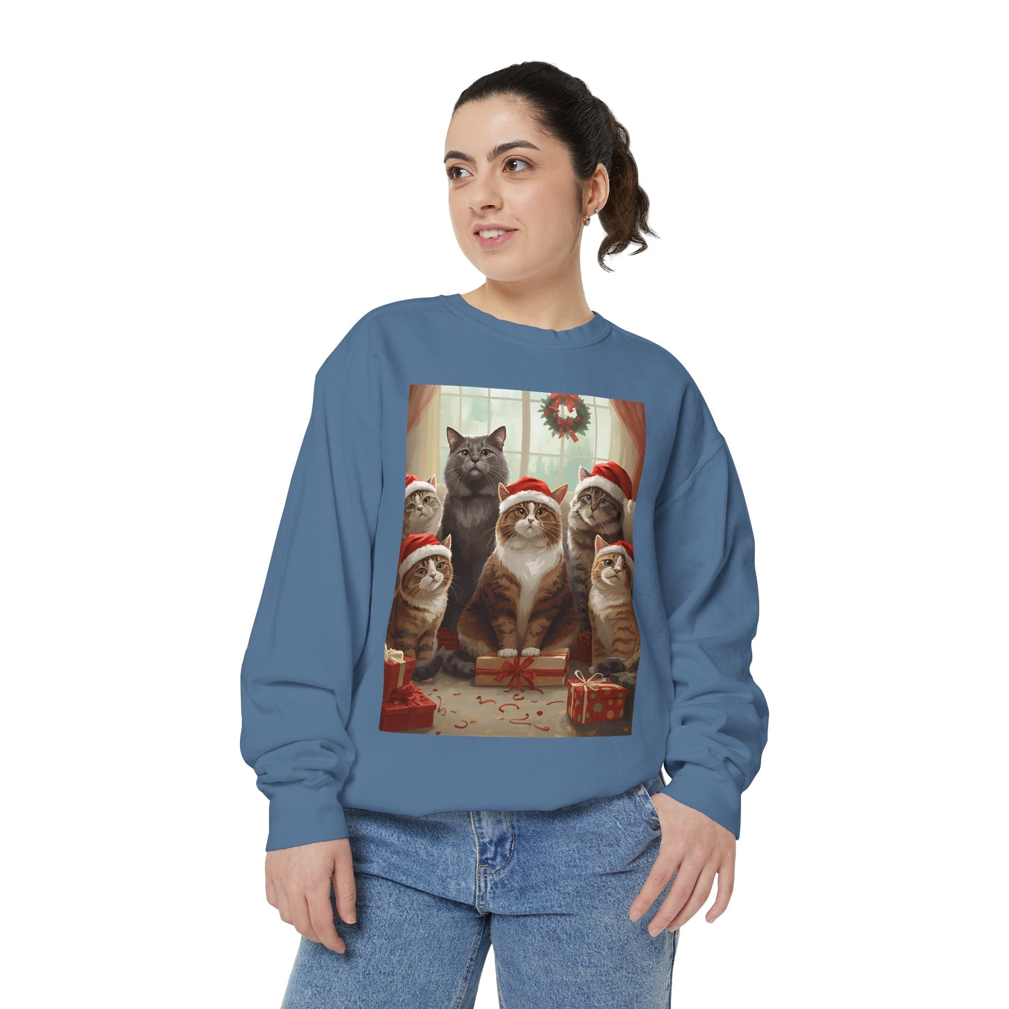 Cozy Holiday Cat Sweatshirt, Festive Sweatshirt for Cat Lovers, Christmas Gift for Pet Owners, Cute Cat Apparel, Winter Wardrobe Essential