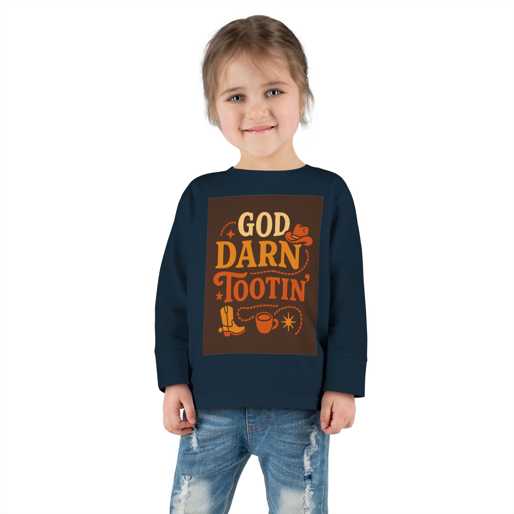 God Darn Tootin Toddler Long Sleeve Tee with Fun Western Print - Perfect for Kids, Gifts, Birthdays, Family Outings, or Playdates