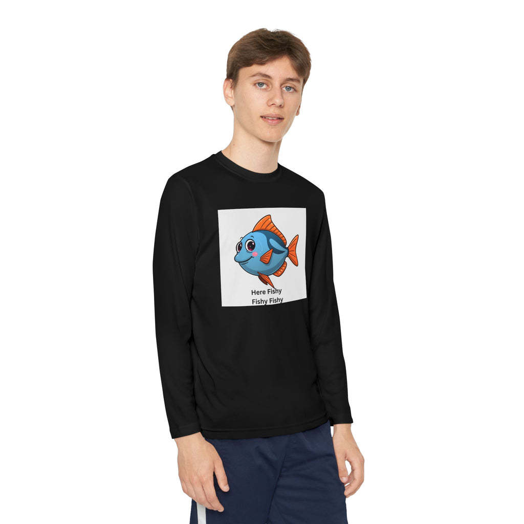 Here Fishy Fishy Fishy Youth Long Sleeve Competitor Tee