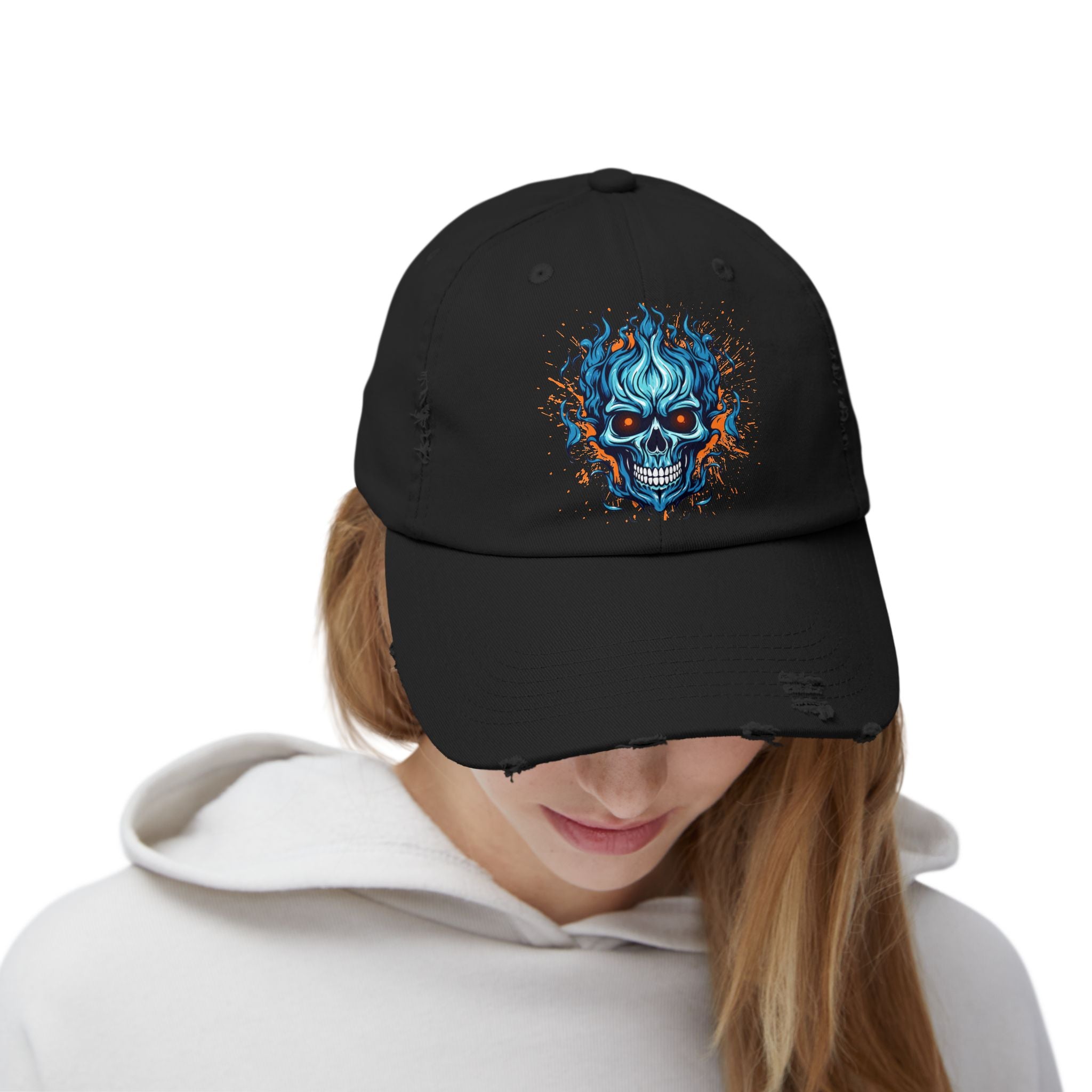 Distressed Skull Cap for Unisex, Casual, Trendy Hat, Gift for Him/Her, Emo Style, Festival Accessory