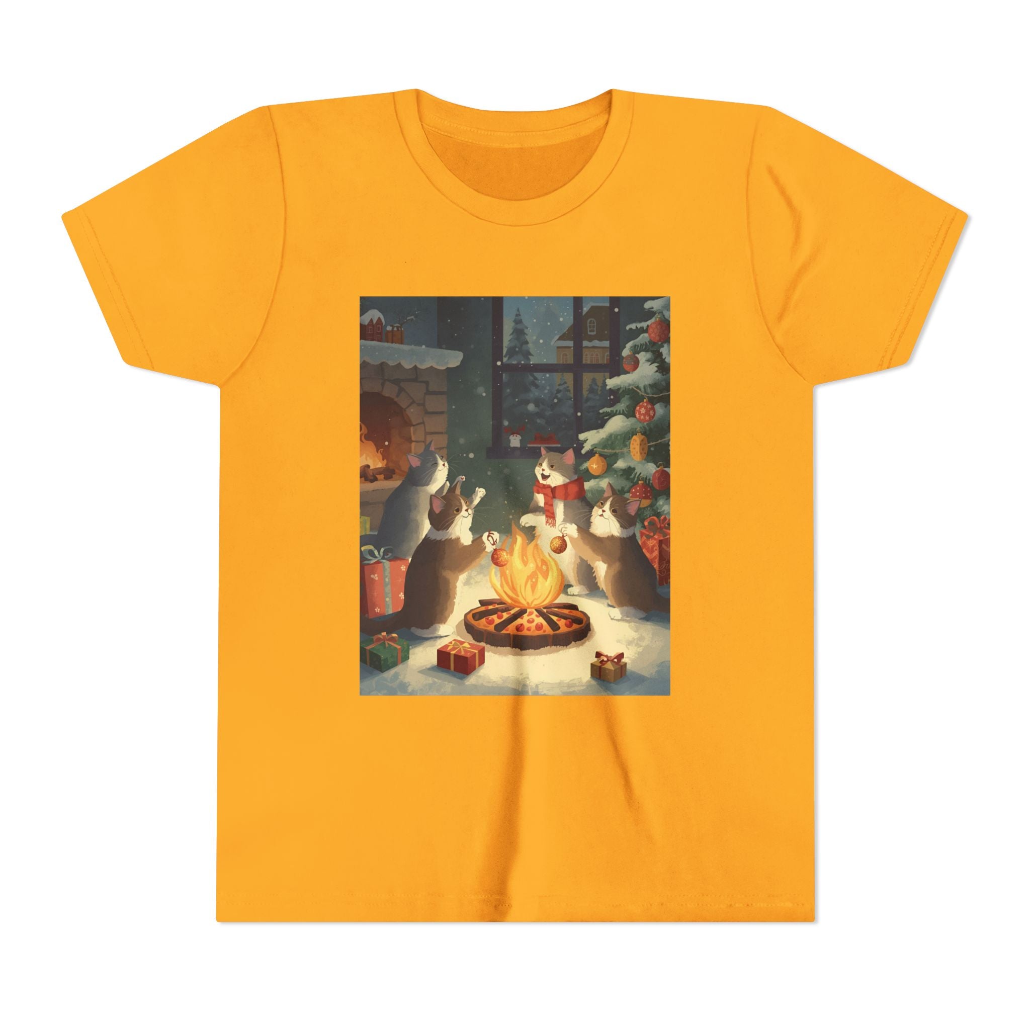 Cozy Christmas Youth Tee, Festive Graphic Short Sleeve Shirt, Holiday Charm for Kids, Cute Gift for Thanksgiving, Winter Gatherings