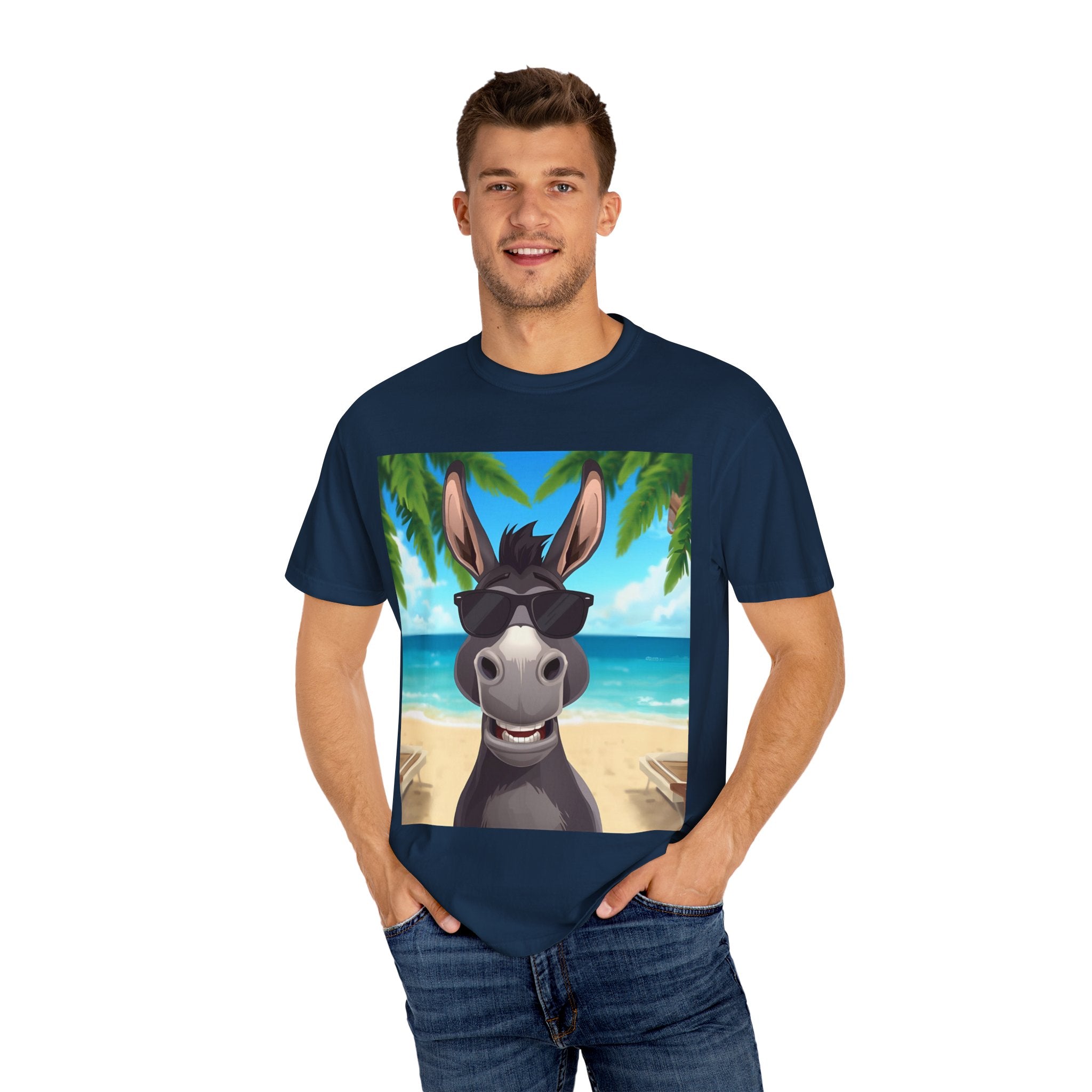 Chill Donkey Sunset T-Shirt, Unisex Summer Tee, Casual Beachwear, Gift for Animal Lovers, Fun Vacation Shirt