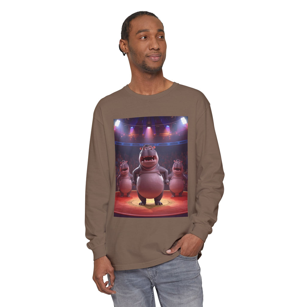 Hippo Funny Unisex Garment-dyed Long Sleeve T-Shirt