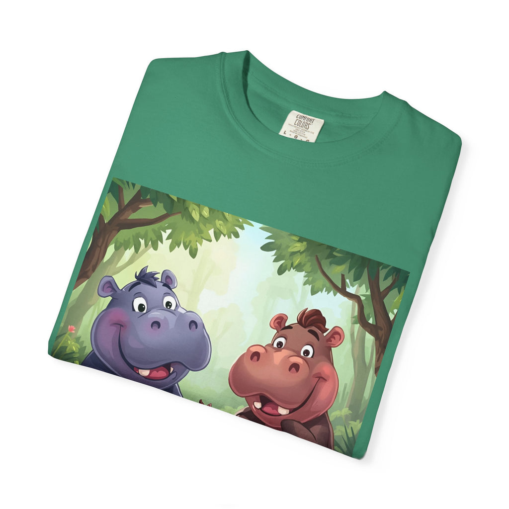 Cute Hippo Family T-Shirt, Unisex Garment-Dyed Tee, Animal Lovers Gift, Kids & Adults, Birthday, Family Reunion, Casual Wear