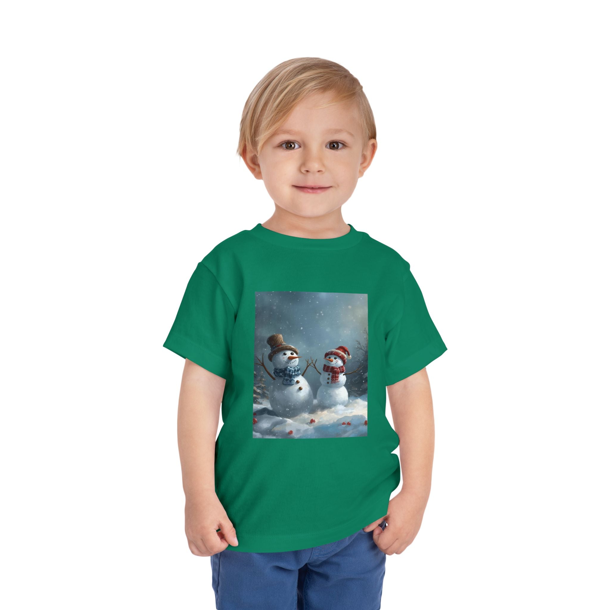 Toddler Christmas Snowman Winter Theme Tee, Cute Snowman Graphic Tee, Kids Short Sleeve Shirt, Holiday Outfit, Christmas Gift