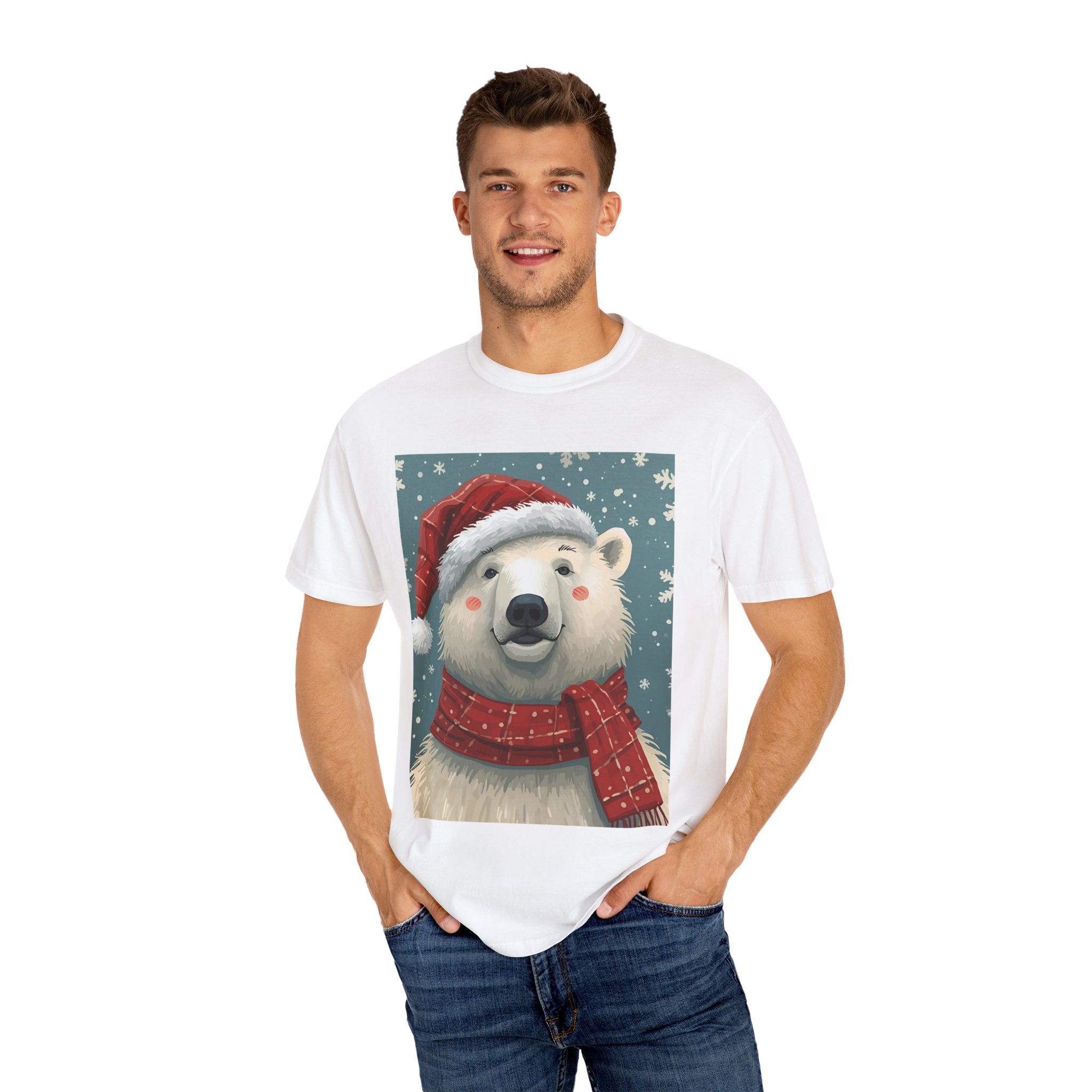 Festive Polar Bear T-Shirt, Christmas Tee, Winter Apparel, Holiday Shirt, Gift Idea, Unisex Graphic Tee