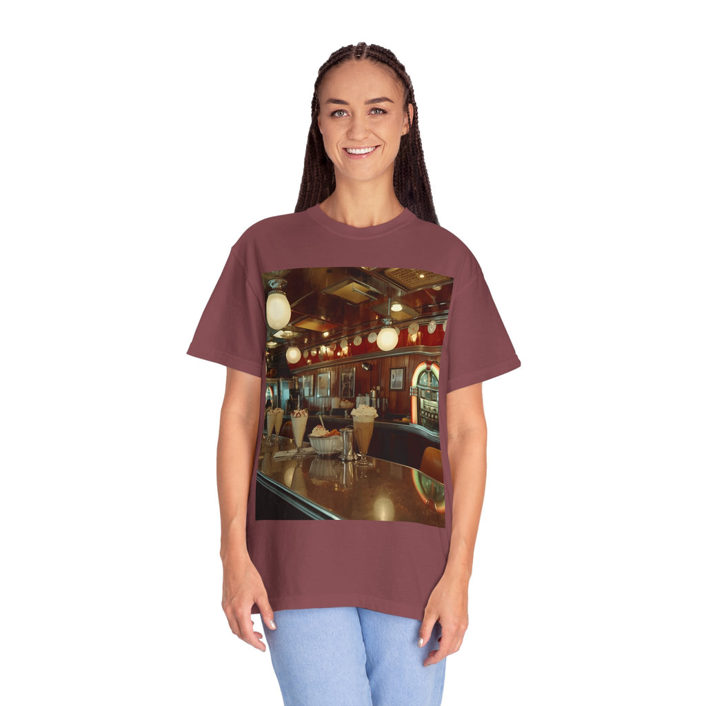 Cozy Cafe Vibe T-Shirt | Unisex Garment-Dyed Tee for Casual Outings, Vintage Style, Ice Cream Lovers, Retro Aesthetic, Everyday Wear