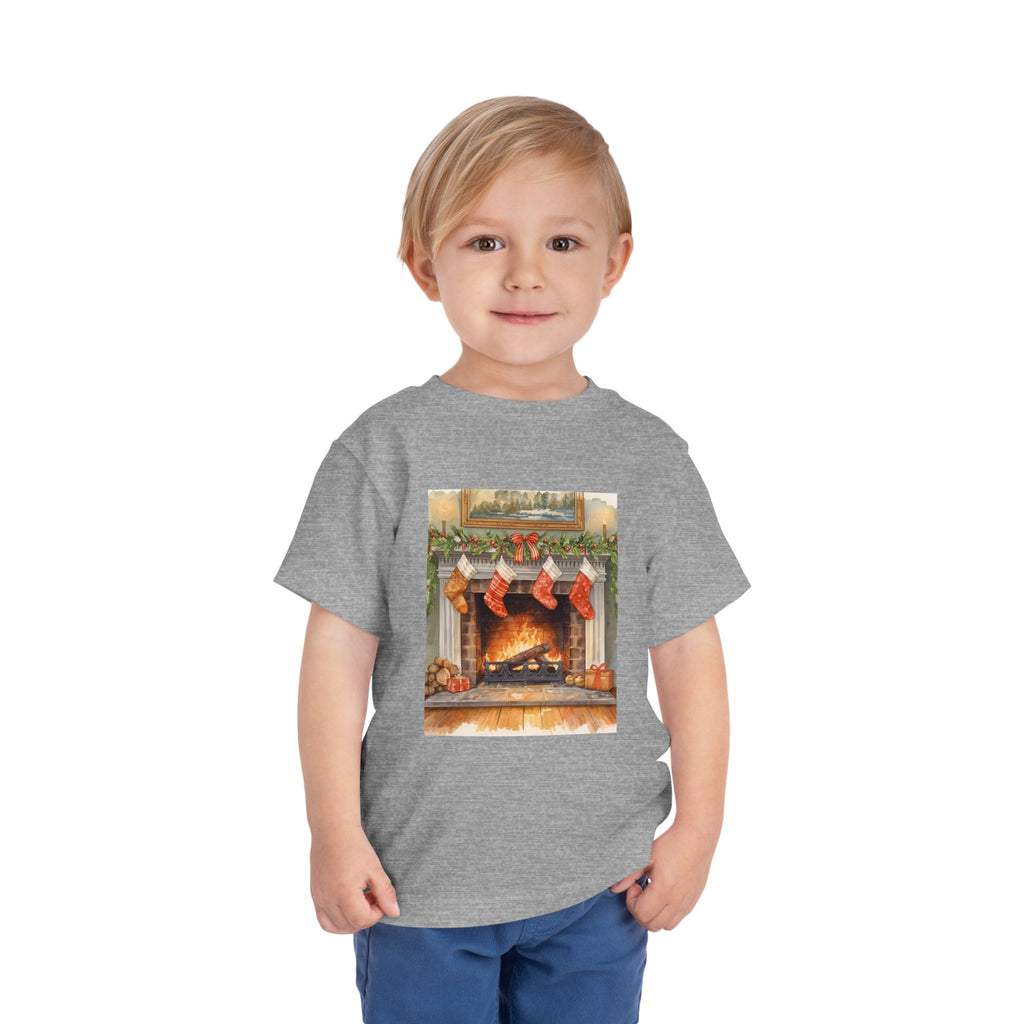 Christmas Stocking Fireplace Toddler Short Sleeve Tee