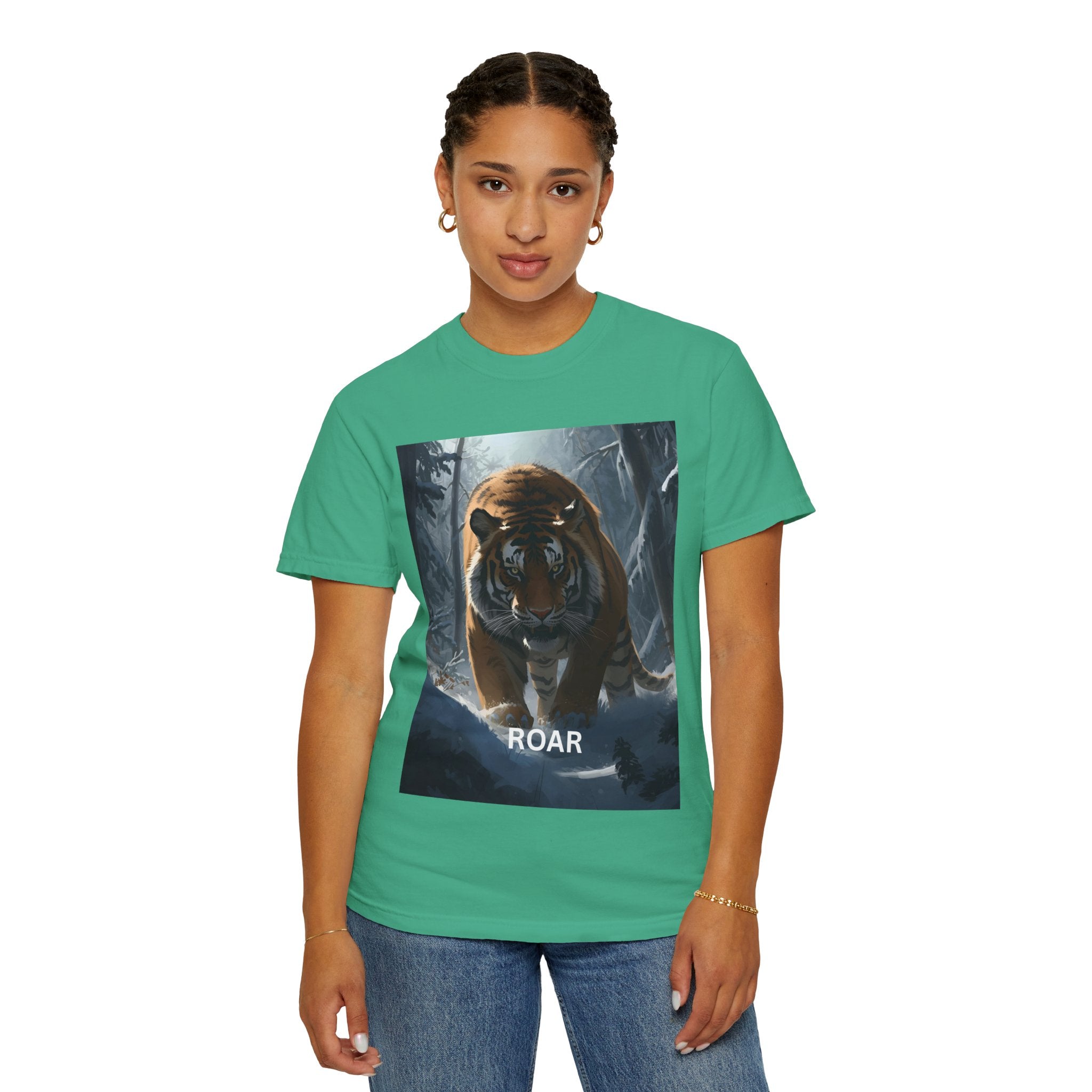 Tiger Roar Snow Unisex T-Shirt, Animal Lover Gift, Wildlife Tee, Casual Wear, Adventure Shirt, Nature Inspired Apparel