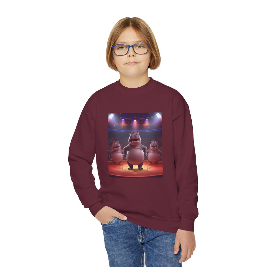Hippo Funny Youth Crewneck Sweatshirt