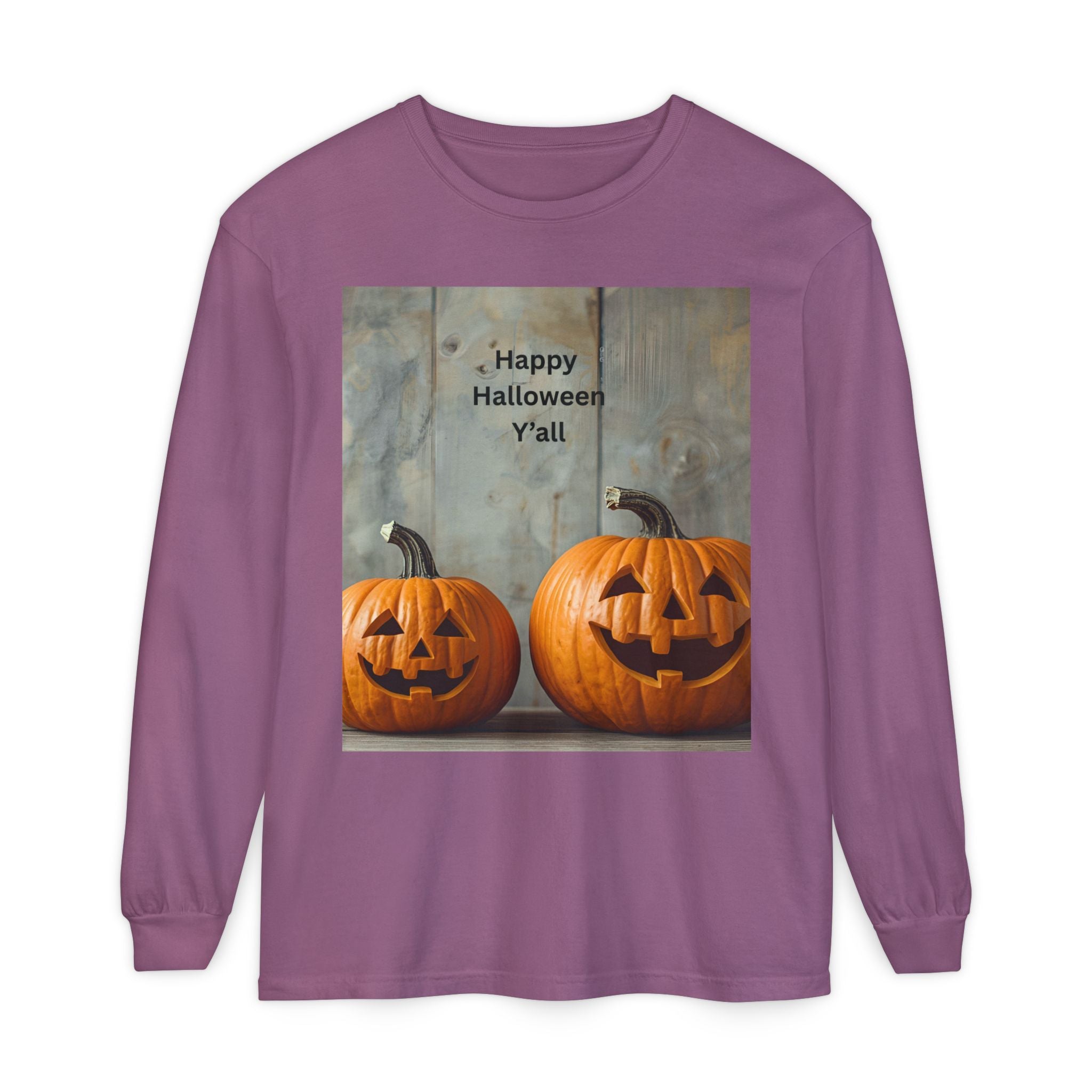 Halloween Pumpkin Long Sleeve Tee, Happy Halloween Shirt, Fall Apparel, Unisex Halloween T-Shirt, Seasonal Clothing