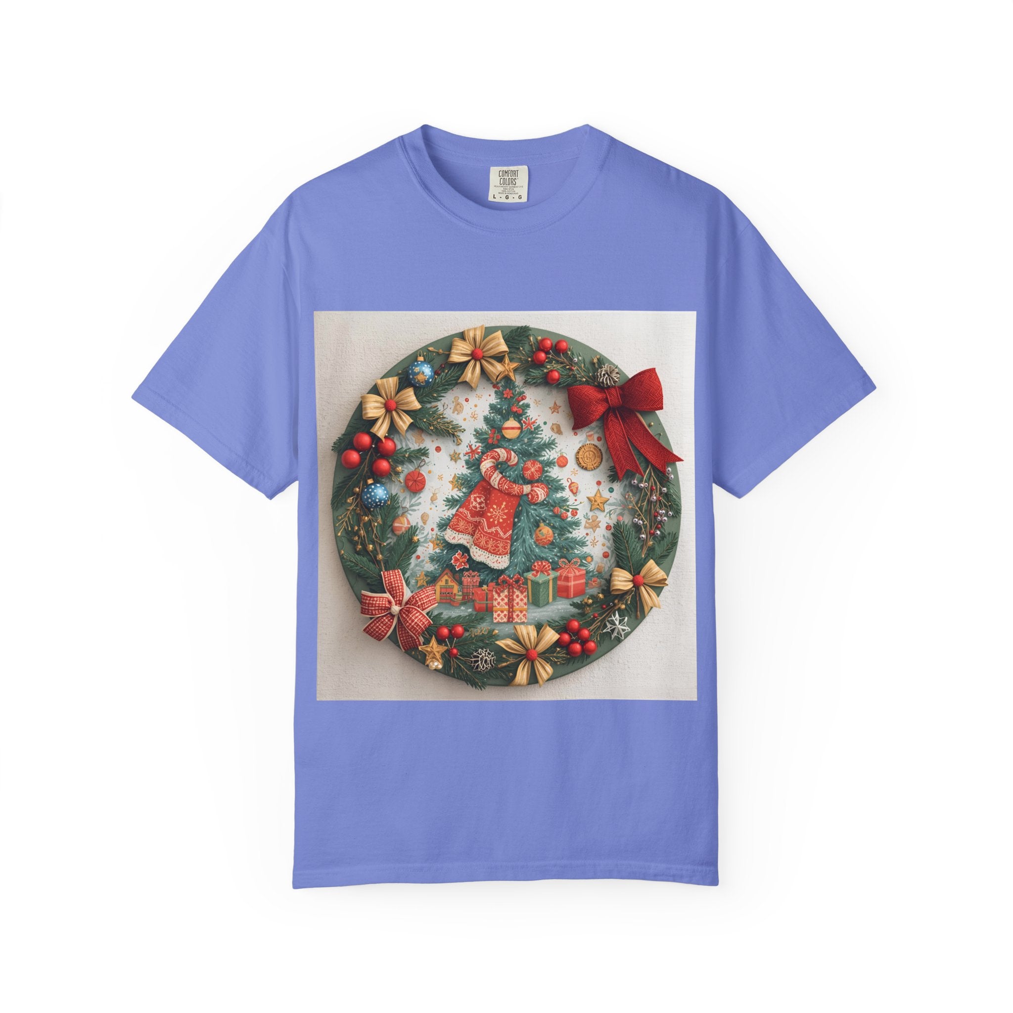 Christmas Wreath Festive Holiday T-Shirt, Christmas Tee, Seasonal Wear, Gift for Him/Her, Cute Xmas Shirt, Unisex Holiday Apparel