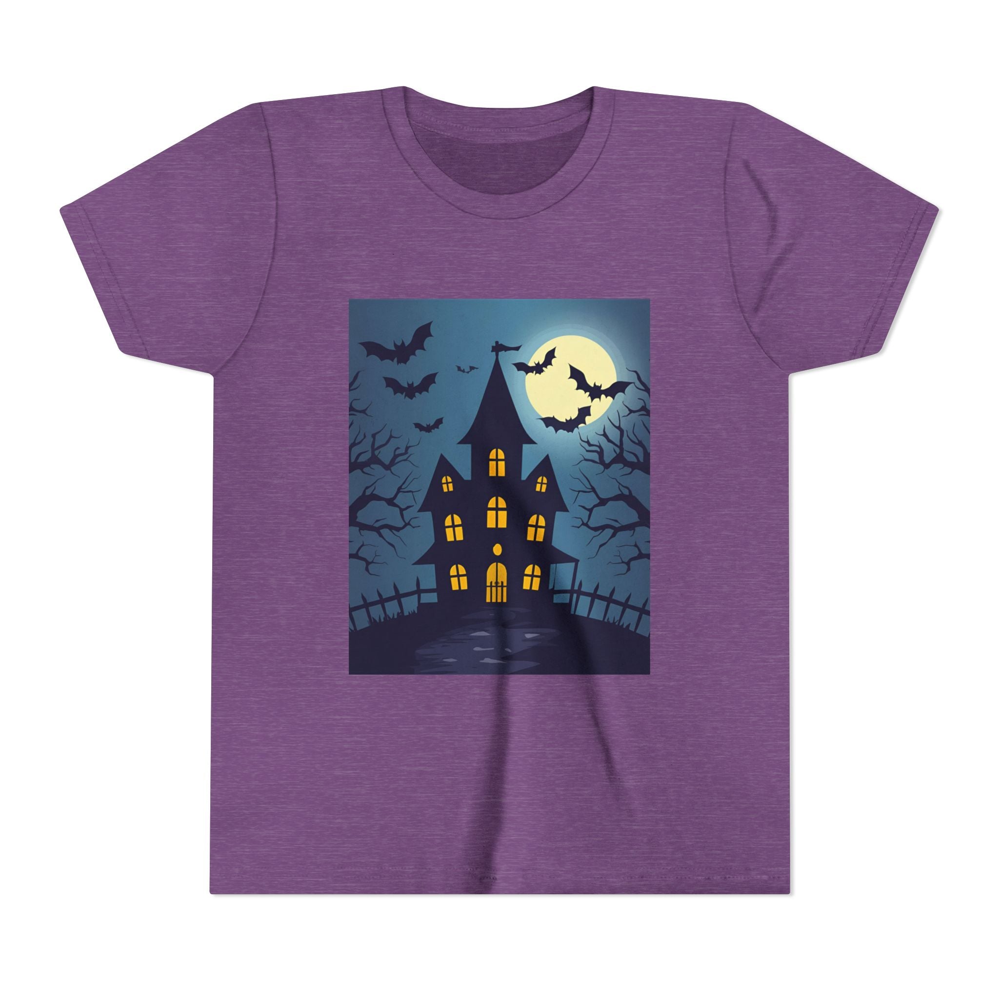 Spooky Halloween Haunted House Youth Tee, Kids Ghost T-Shirt, Haunted House Apparel, Bat Design Shirt, Trick or Treat Clothing