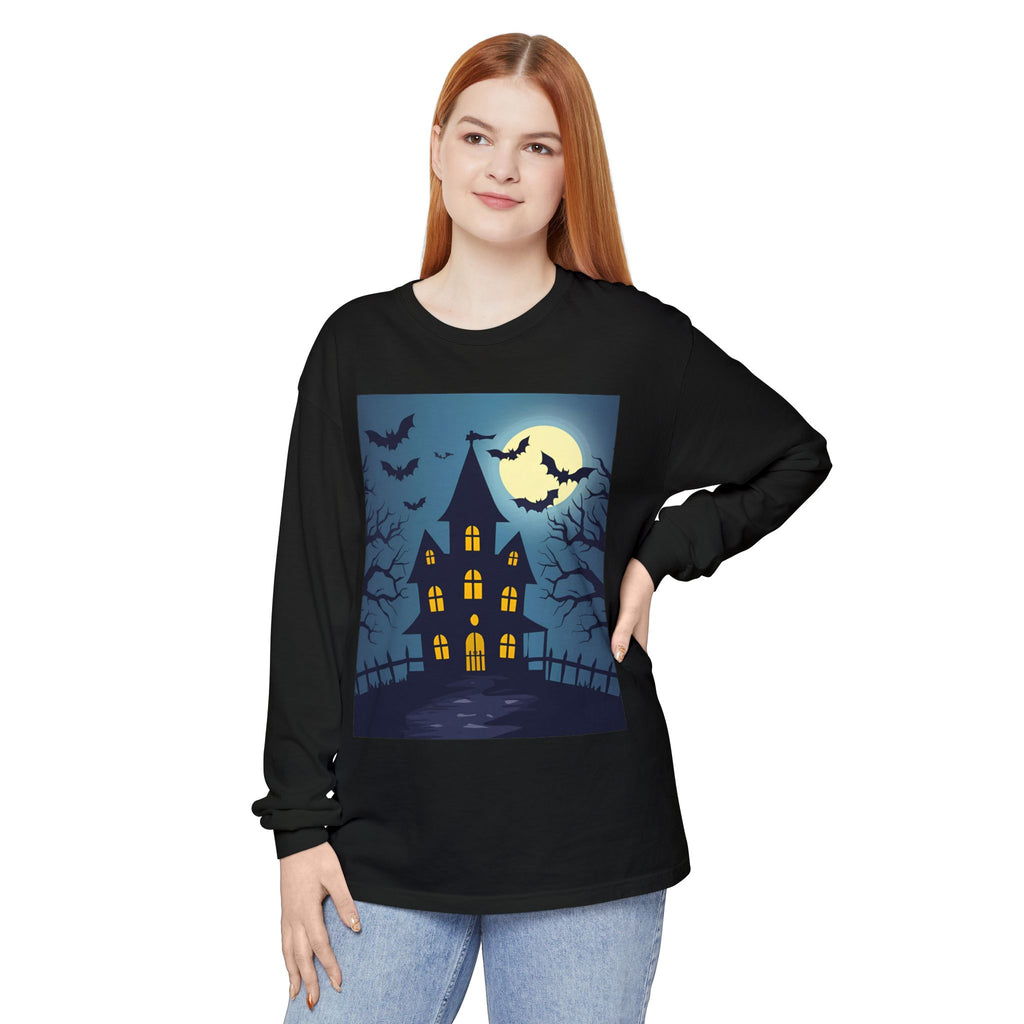 Haunted House Long Sleeve T-Shirt | Halloween Apparel, Fall Fashion, Spooky Shirt, Unisex Tee, Ghostly Vibes