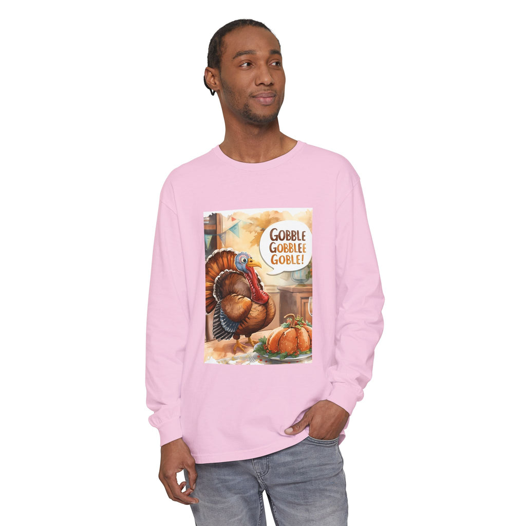 Thanksgiving Long Sleeve T-Shirt with Turkey Design, Fall Apparel, Holiday Gift, Family Gathering Shirt, Gobble Gobble Tee