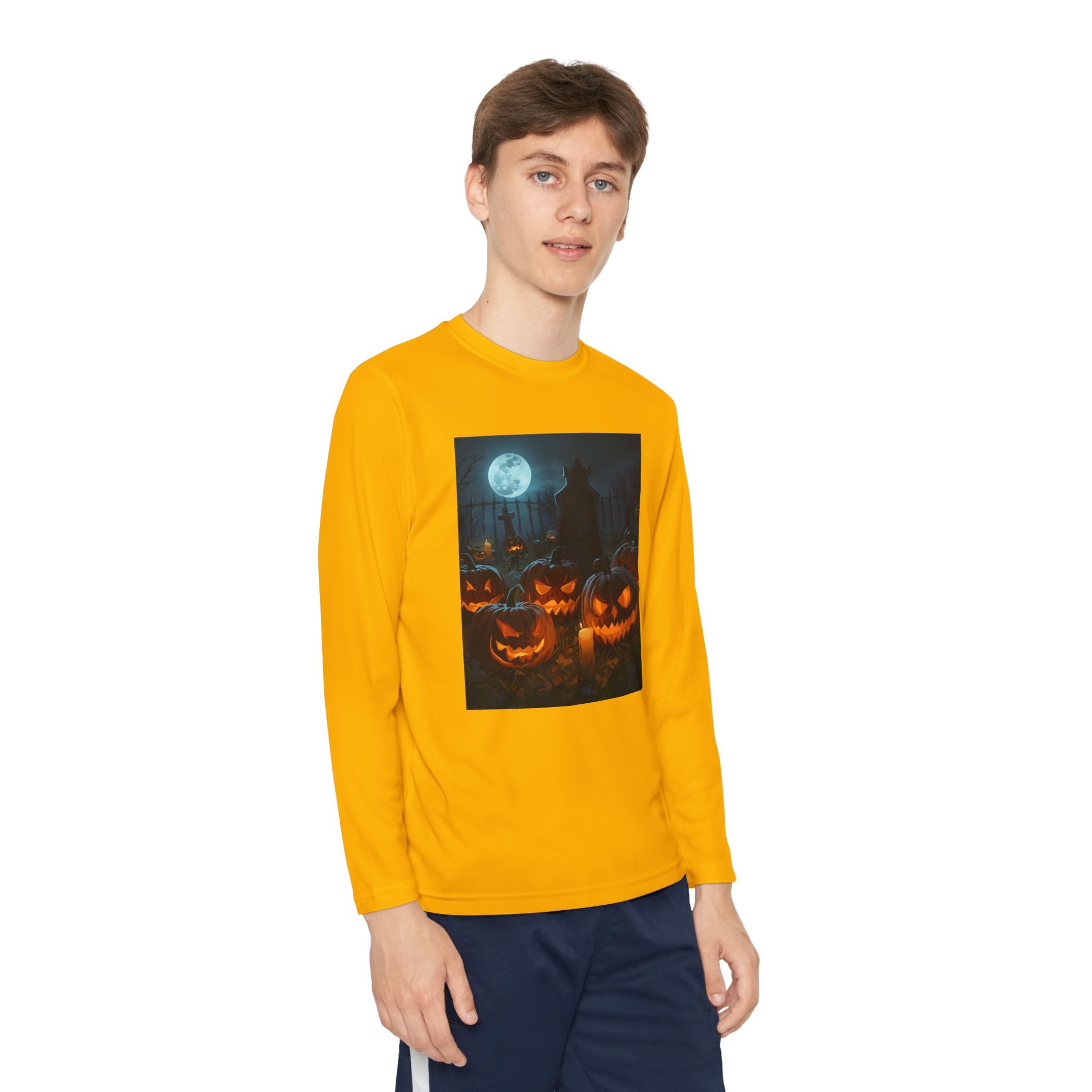 Spooky Halloween Pumpkin Youth Long Sleeve Competitor Tee