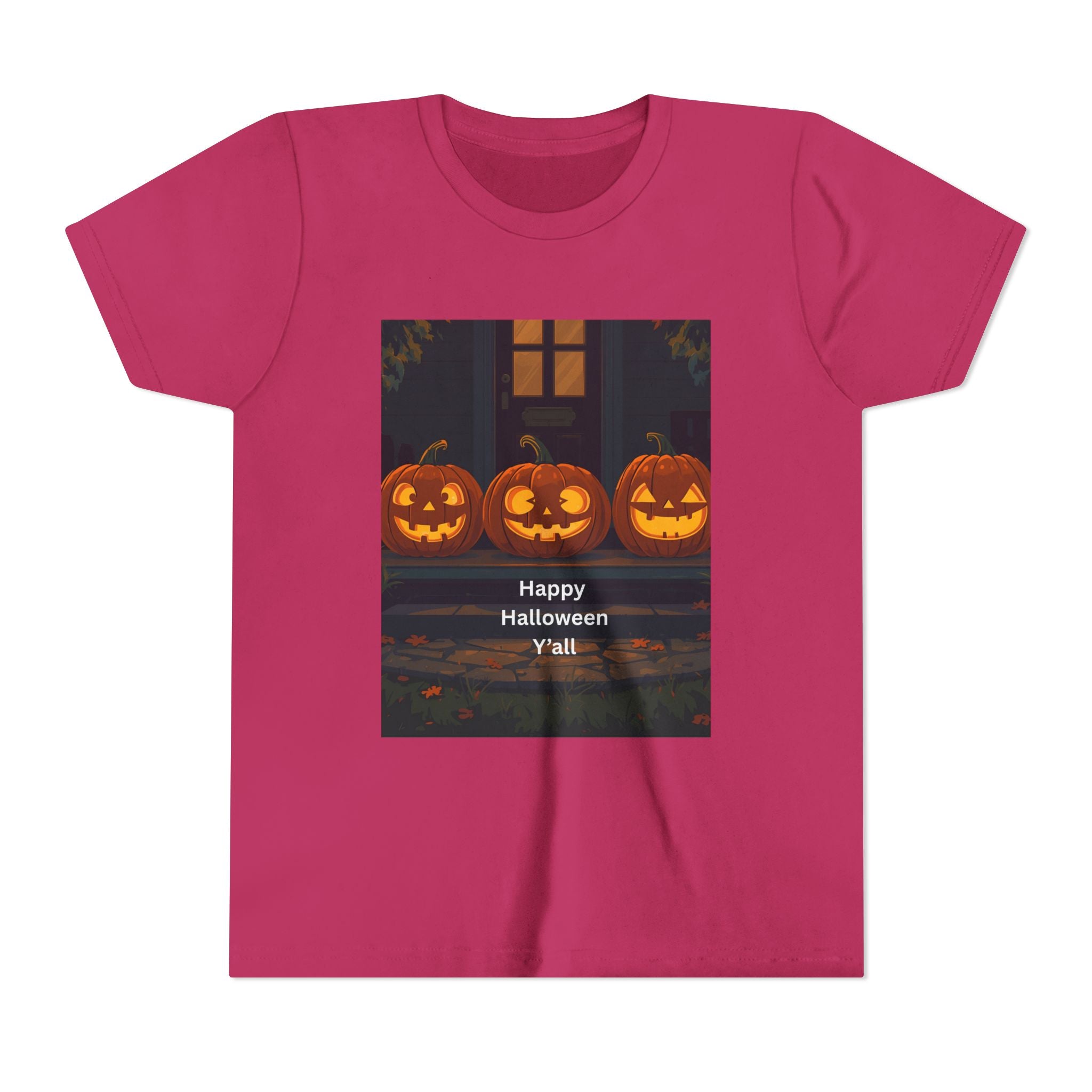 Halloween Pumpkin Youth Tee, Jack-o'-lantern Shirt, Trick or Treat Apparel, Spooky Kids T-Shirt, Halloween Costume Top
