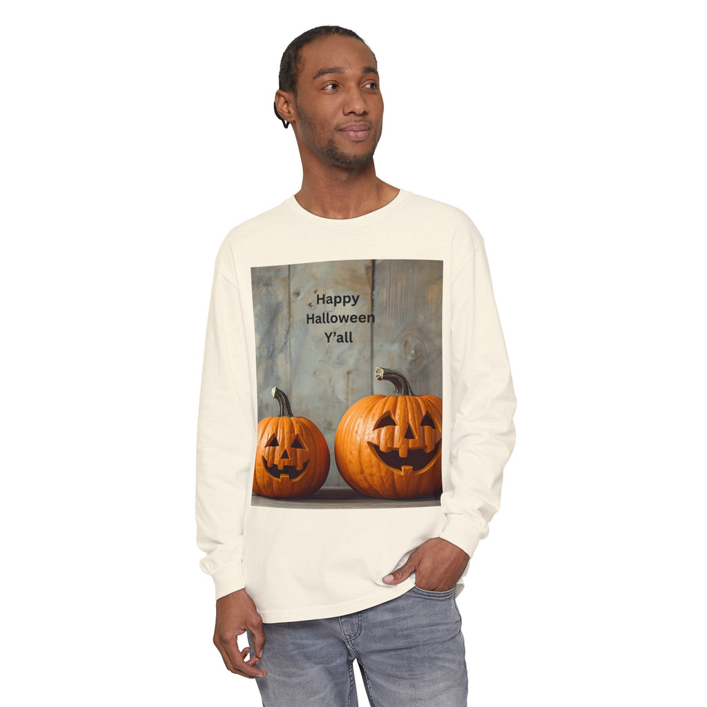 Halloween Pumpkin Long Sleeve Tee, Happy Halloween Shirt, Fall Apparel, Unisex Halloween T-Shirt, Seasonal Clothing
