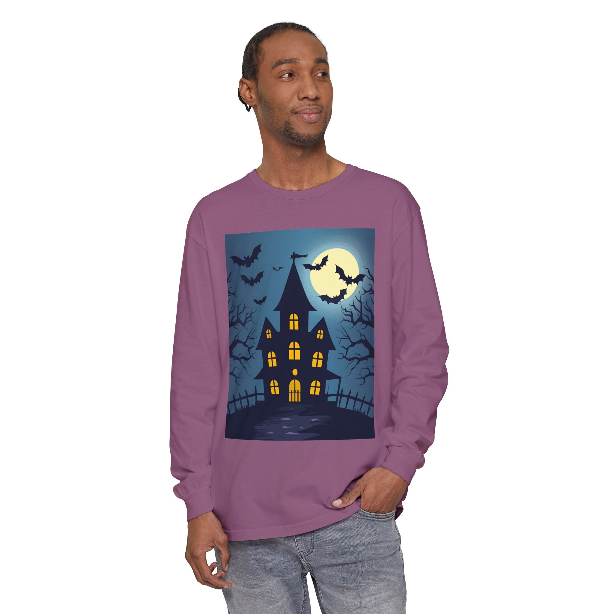 Haunted House Long Sleeve T-Shirt | Halloween Apparel, Fall Fashion, Spooky Shirt, Unisex Tee, Ghostly Vibes