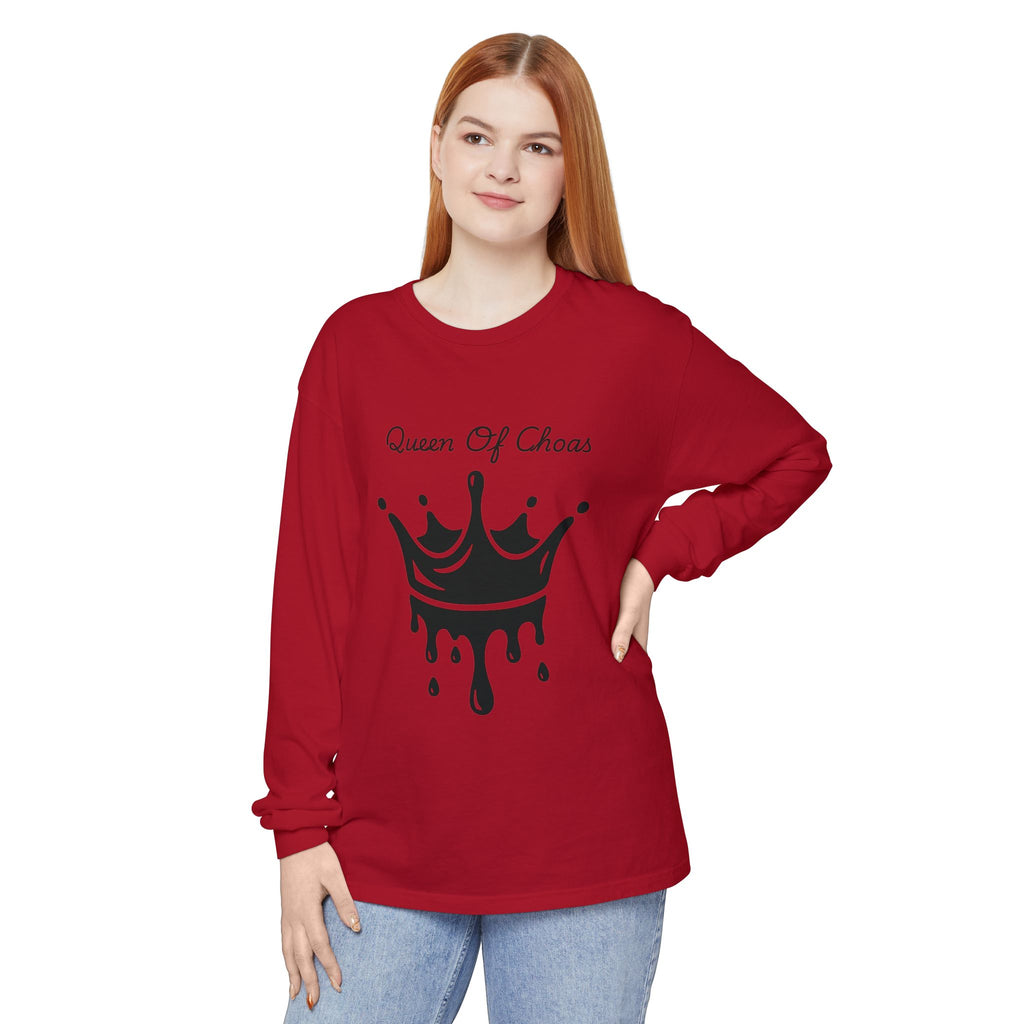 Queen of Chaos Long Sleeve T-Shirt - Stylish Unisex Apparel for Creative Souls, Casual Wear, Gift for Her, Birthday, Everyday Style