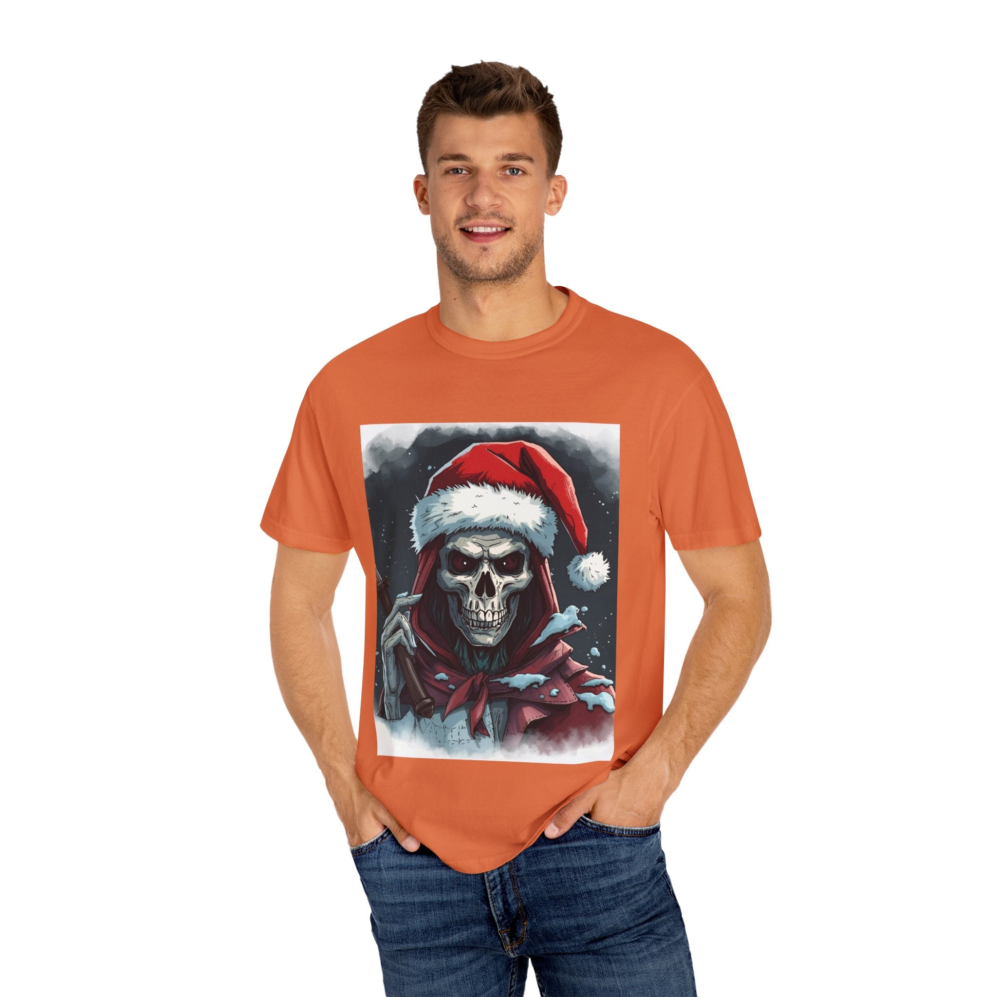 Spooky Santa Skull Graphic T-Shirt - Unisex Holiday Apparel, Christmas Gift, Casual Wear, Graphic Tee, Halloween Shirt