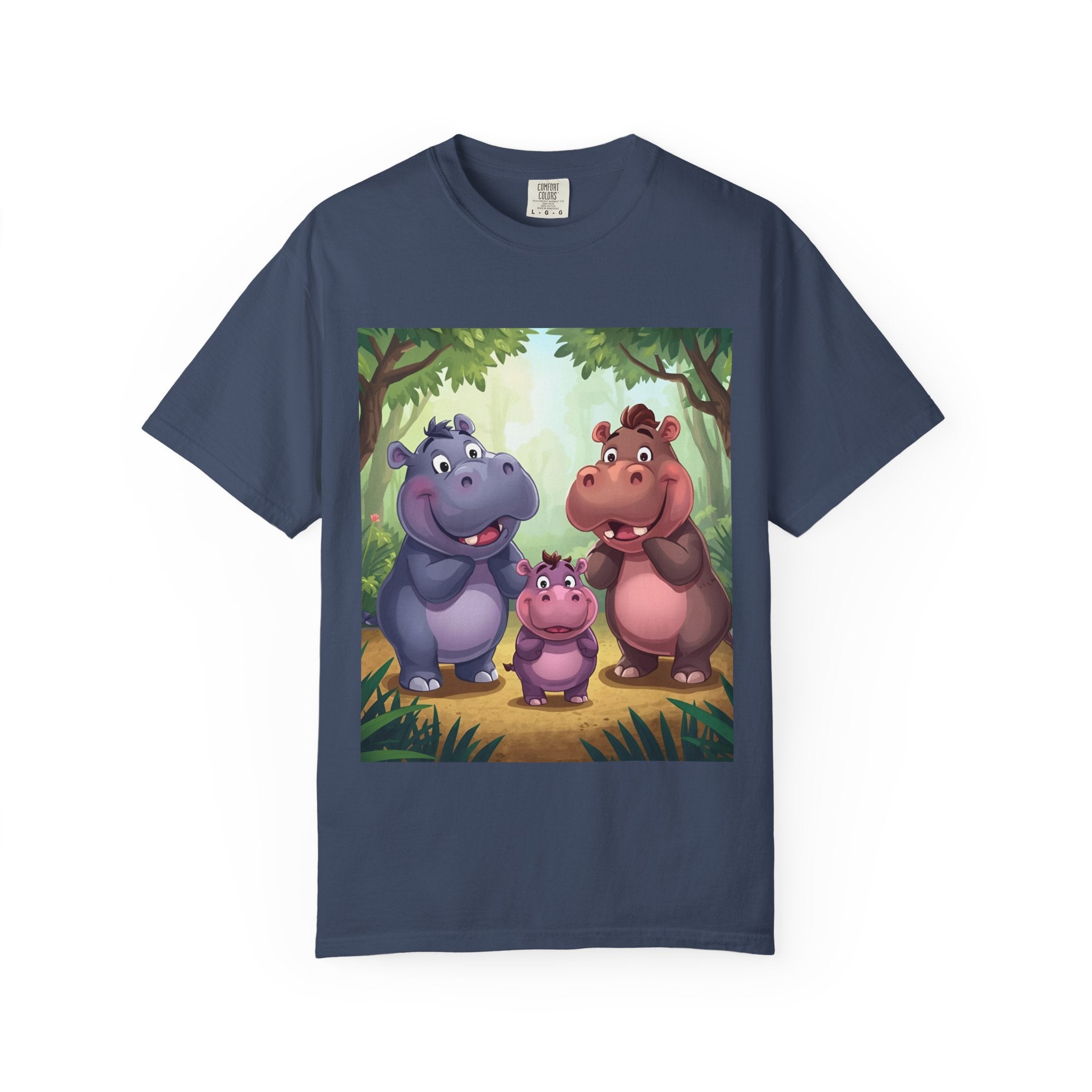 Cute Hippo Family T-Shirt, Unisex Garment-Dyed Tee, Animal Lovers Gift, Kids & Adults, Birthday, Family Reunion, Casual Wear