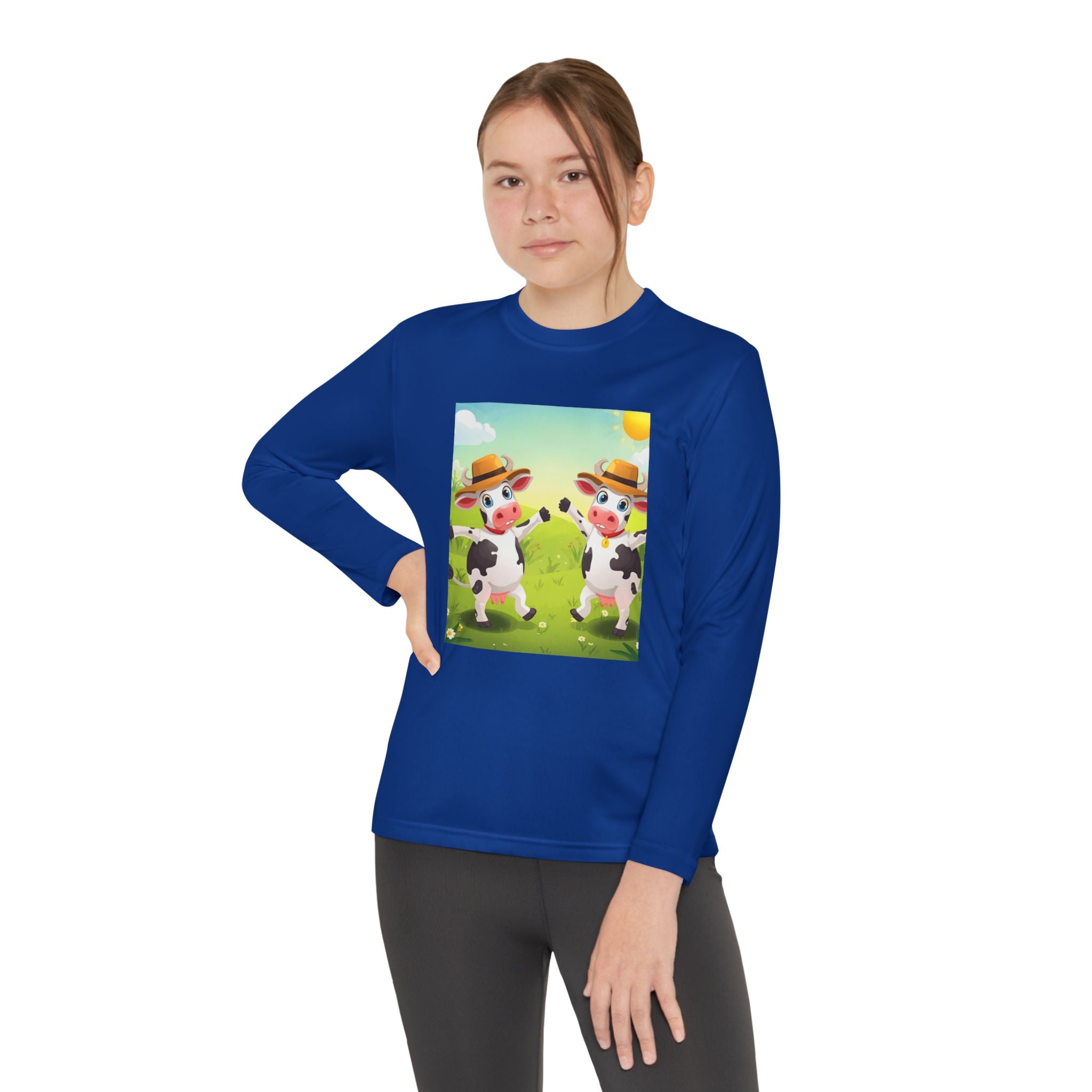Cute Cows Farm Fun Youth Long Sleeve Competitor Tee