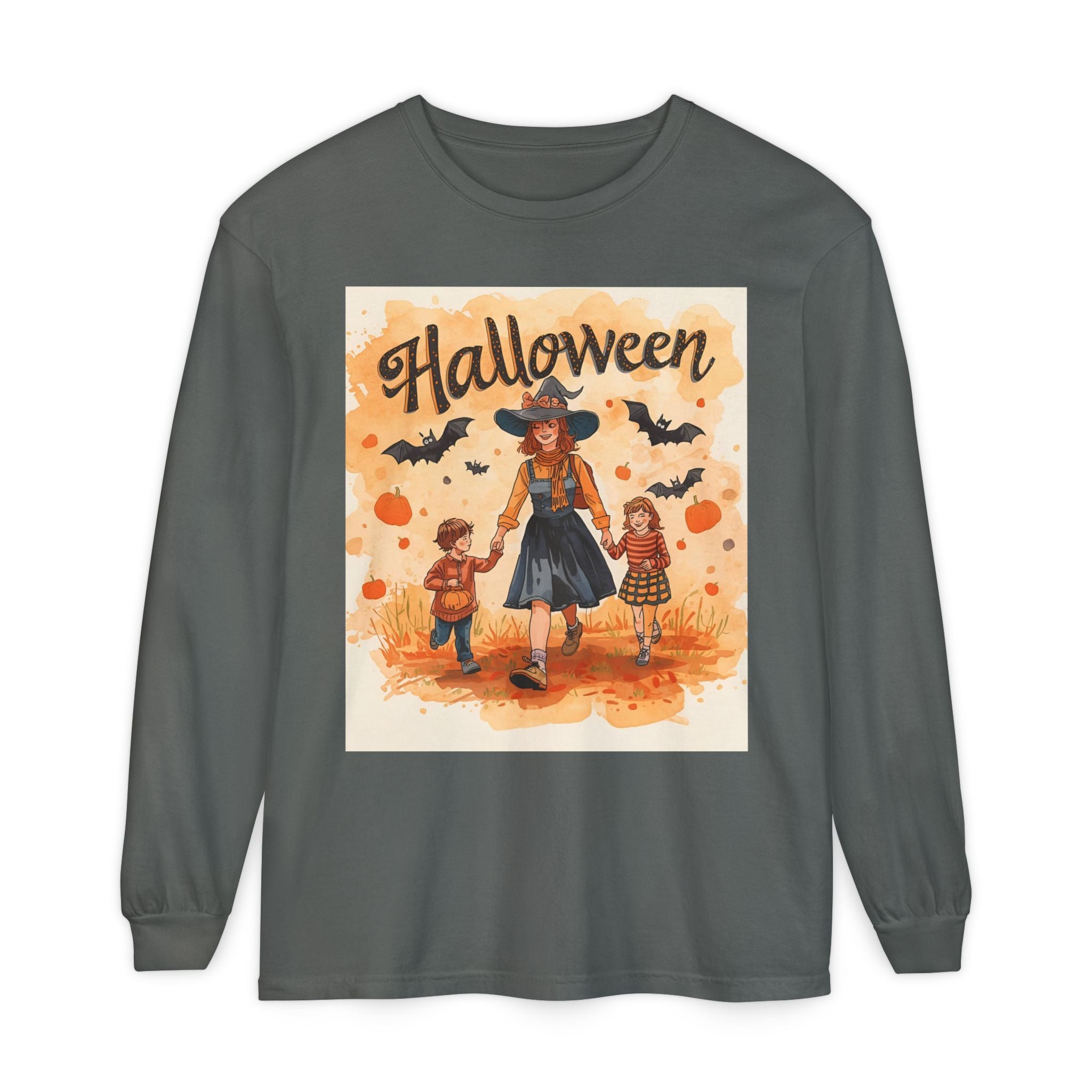 Halloween Themed Mom And Children Unisex Garment-dyed Long Sleeve T-Shirt