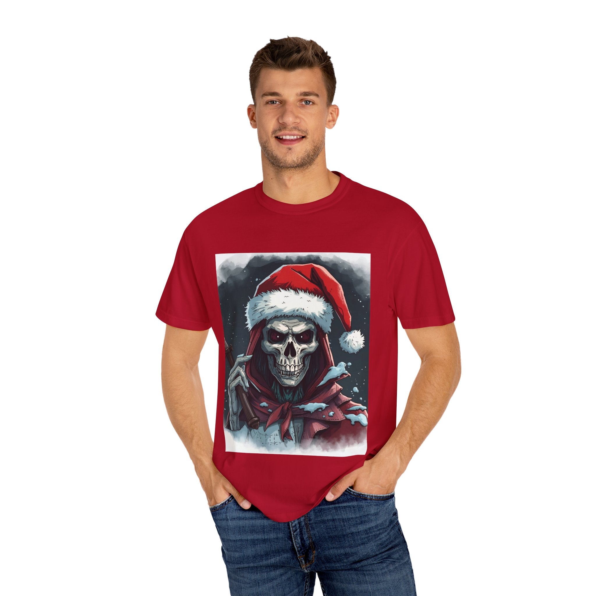 Spooky Santa Skull Graphic T-Shirt - Unisex Holiday Apparel, Christmas Gift, Casual Wear, Graphic Tee, Halloween Shirt