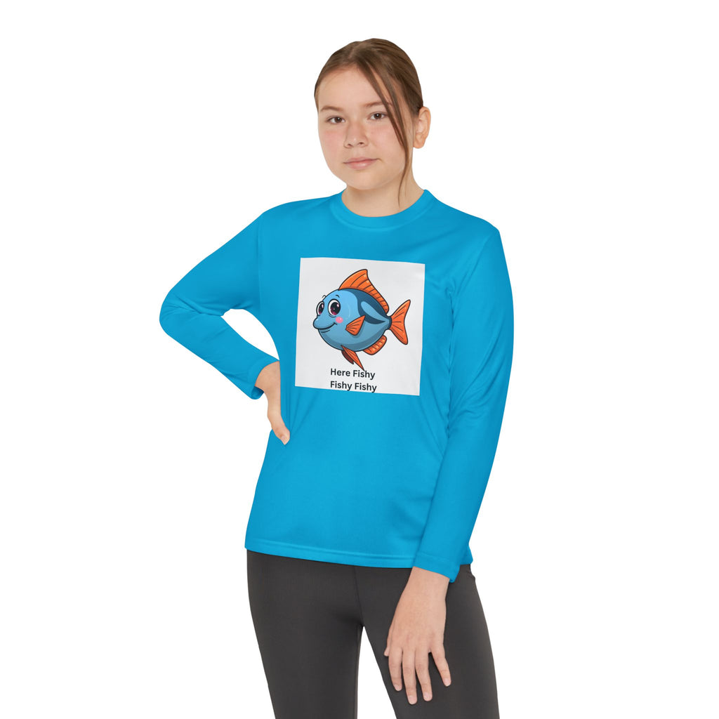Here Fishy Fishy Fishy Youth Long Sleeve Competitor Tee