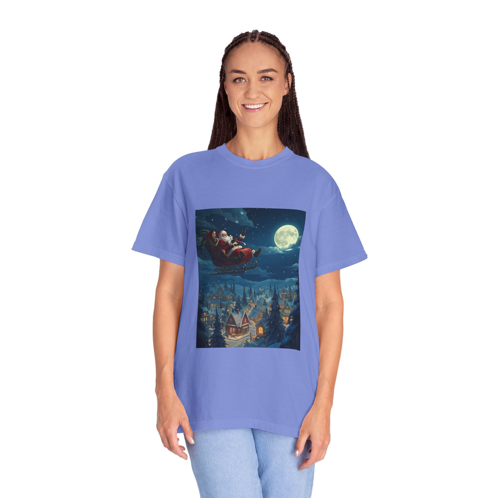 Christmas Santa Sleigh Unisex Garment-Dyed T-shirt