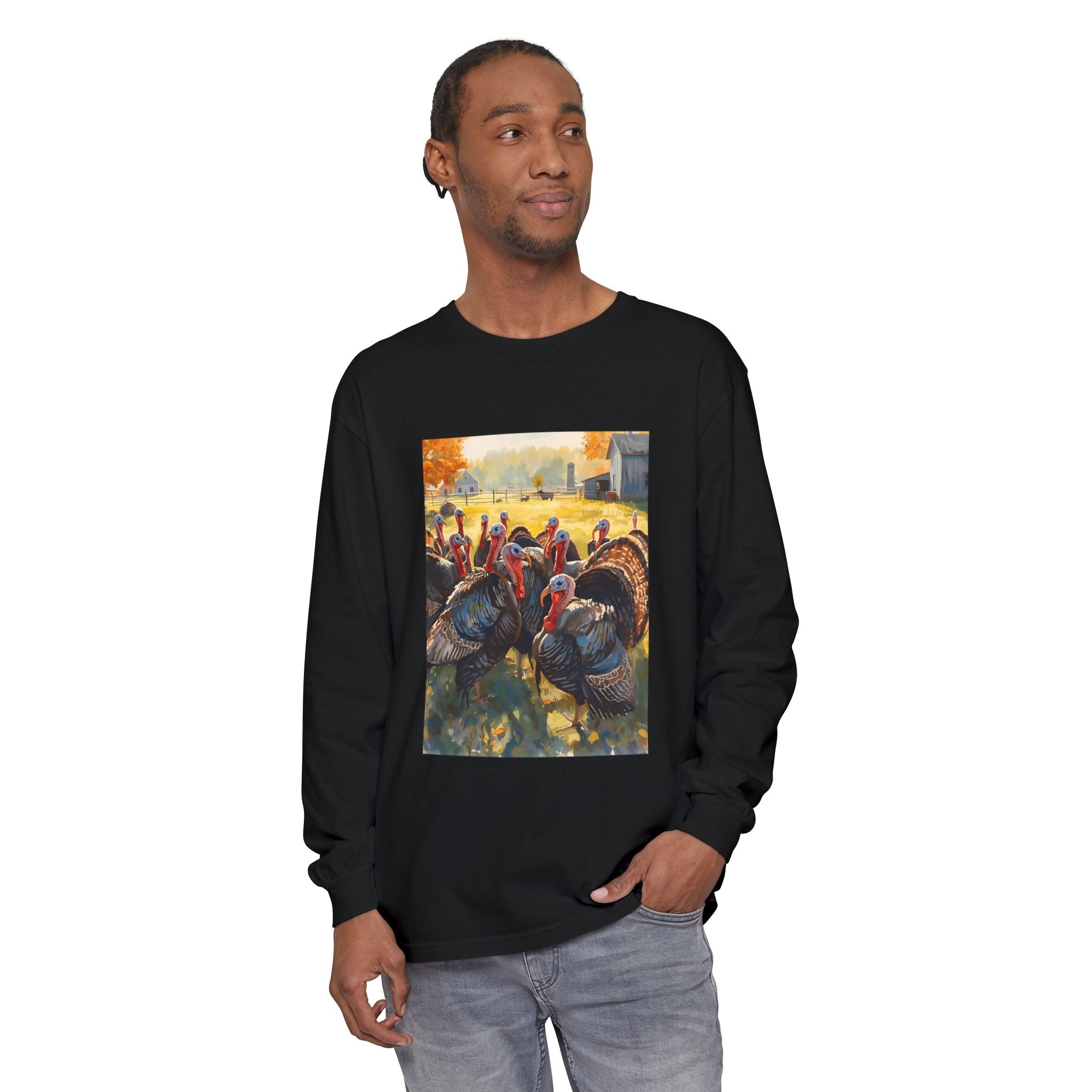 Thanksgiving Turkey Unisex Garment-dyed Long Sleeve T-Shirt