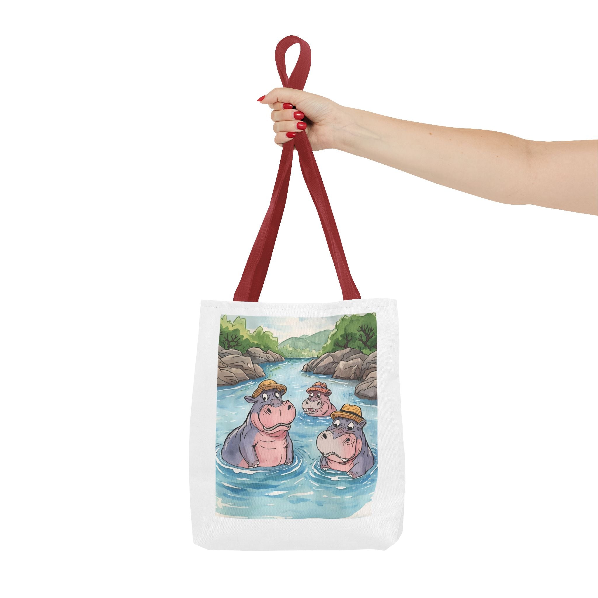 Playful Hippo Tote Bag, Fun Watercolor Tote, Animal Lover Gift, Eco-Friendly Shopping Bag, Cute Beach Bag, Summer Accessories