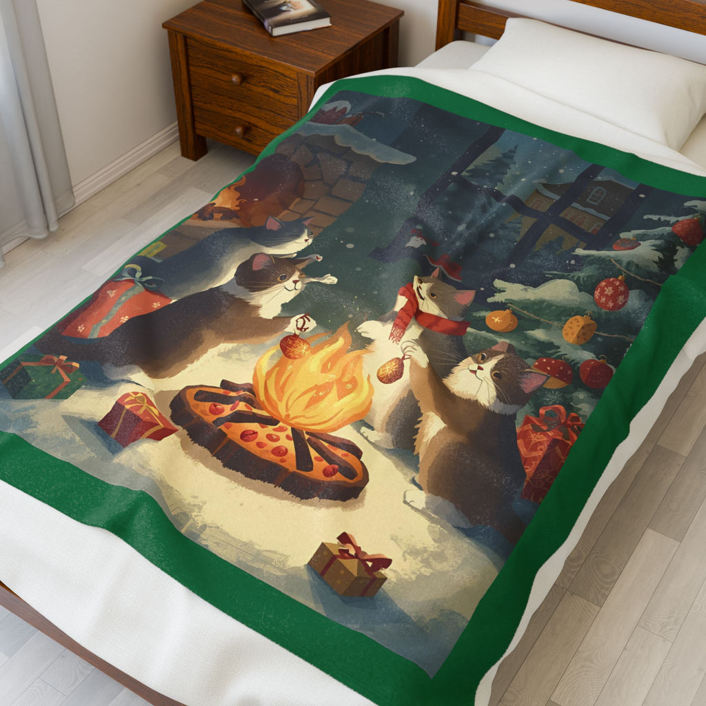 Cute Christmas Cats Velveteen Plush Blanket