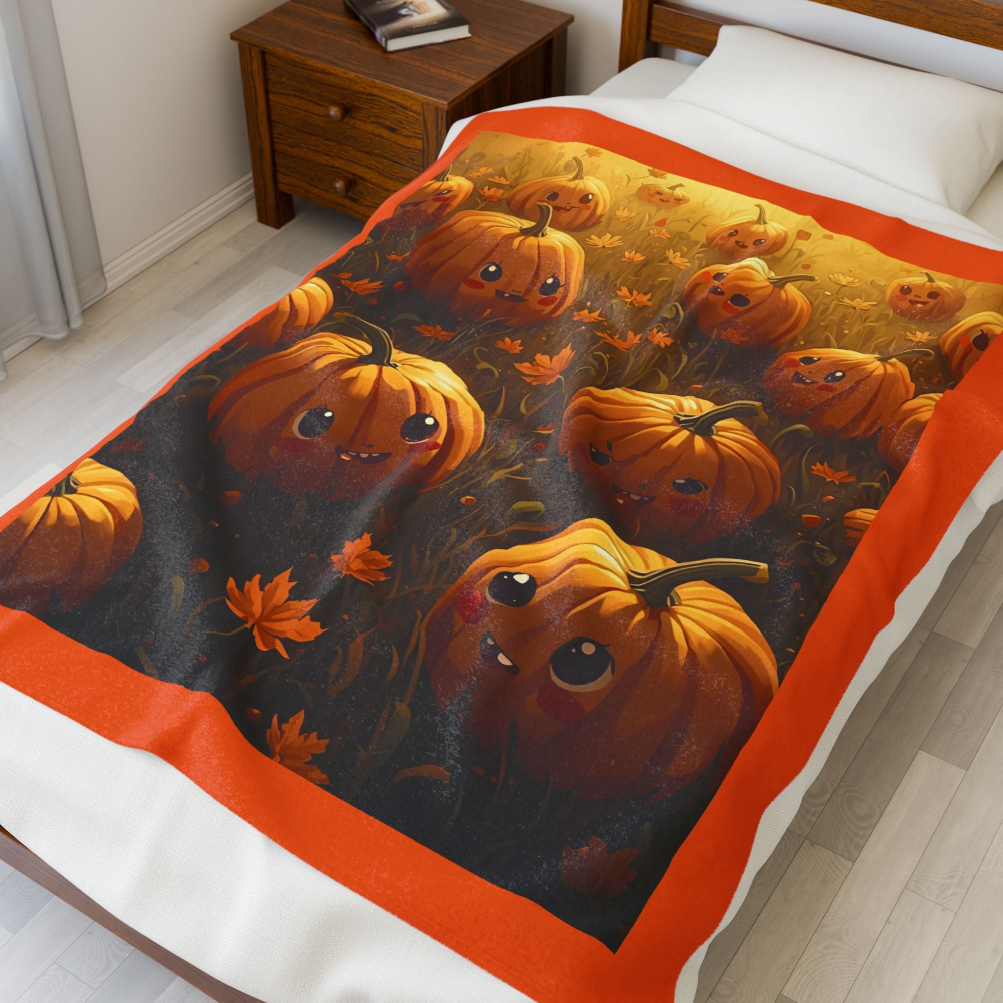Cozy Pumpkin Patch Velveteen Plush Blanket, Fall Decor Gift, Halloween Cozy Blanket, Cute Pumpkin Blanket, Autumn Snuggle Throw