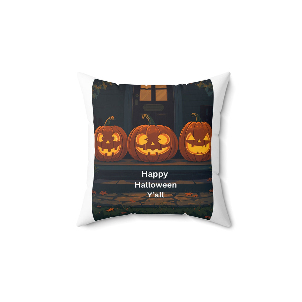 Happy Halloween Pumpkin Spun Polyester Square Pillow
