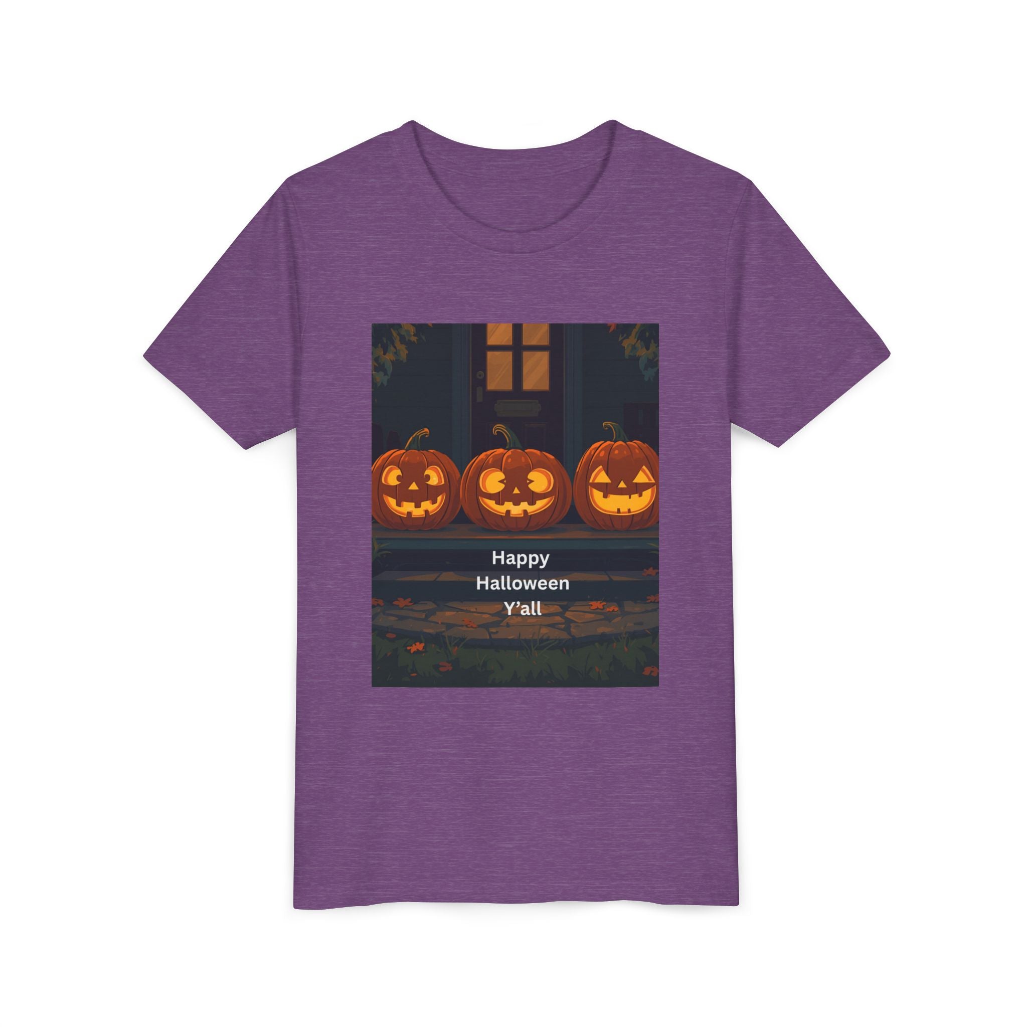 Halloween Pumpkin Youth Tee, Jack-o'-lantern Shirt, Trick or Treat Apparel, Spooky Kids T-Shirt, Halloween Costume Top