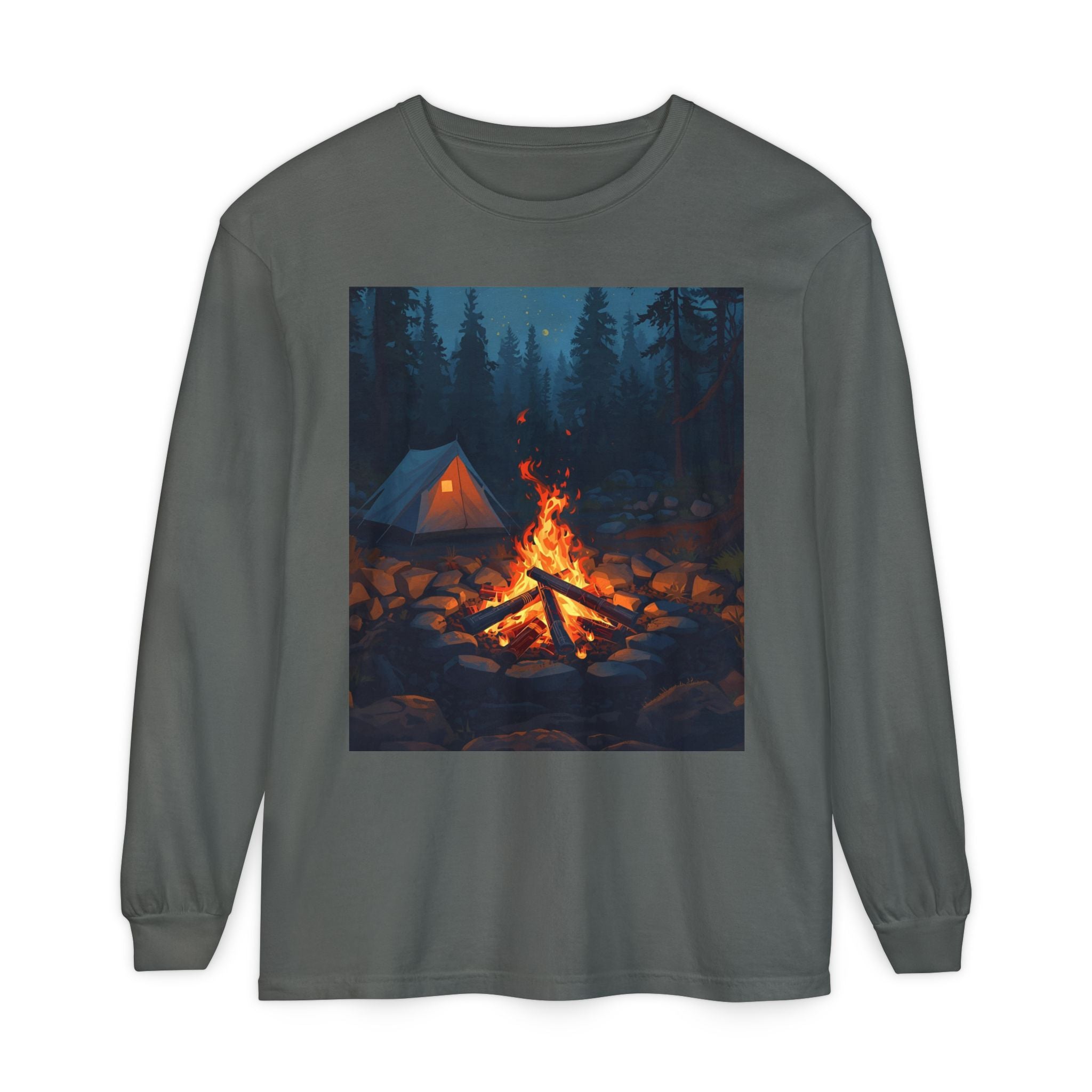 Camping Vibes Long Sleeve T-Shirt | Outdoor Adventure Shirt, Cozy Gift for Campers, Bonfire, Nature Lovers, Unisex Tee