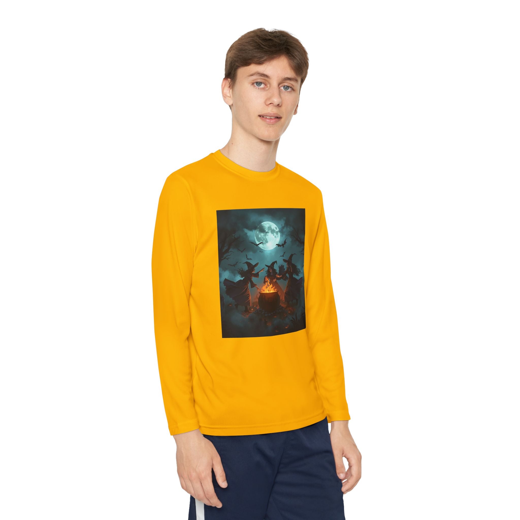 Spooky Night Youth Long Sleeve Tee, Halloween Shirt, Youth Moon Tee, Ghostly Apparel, Autumn Outfit, Gift for Kids