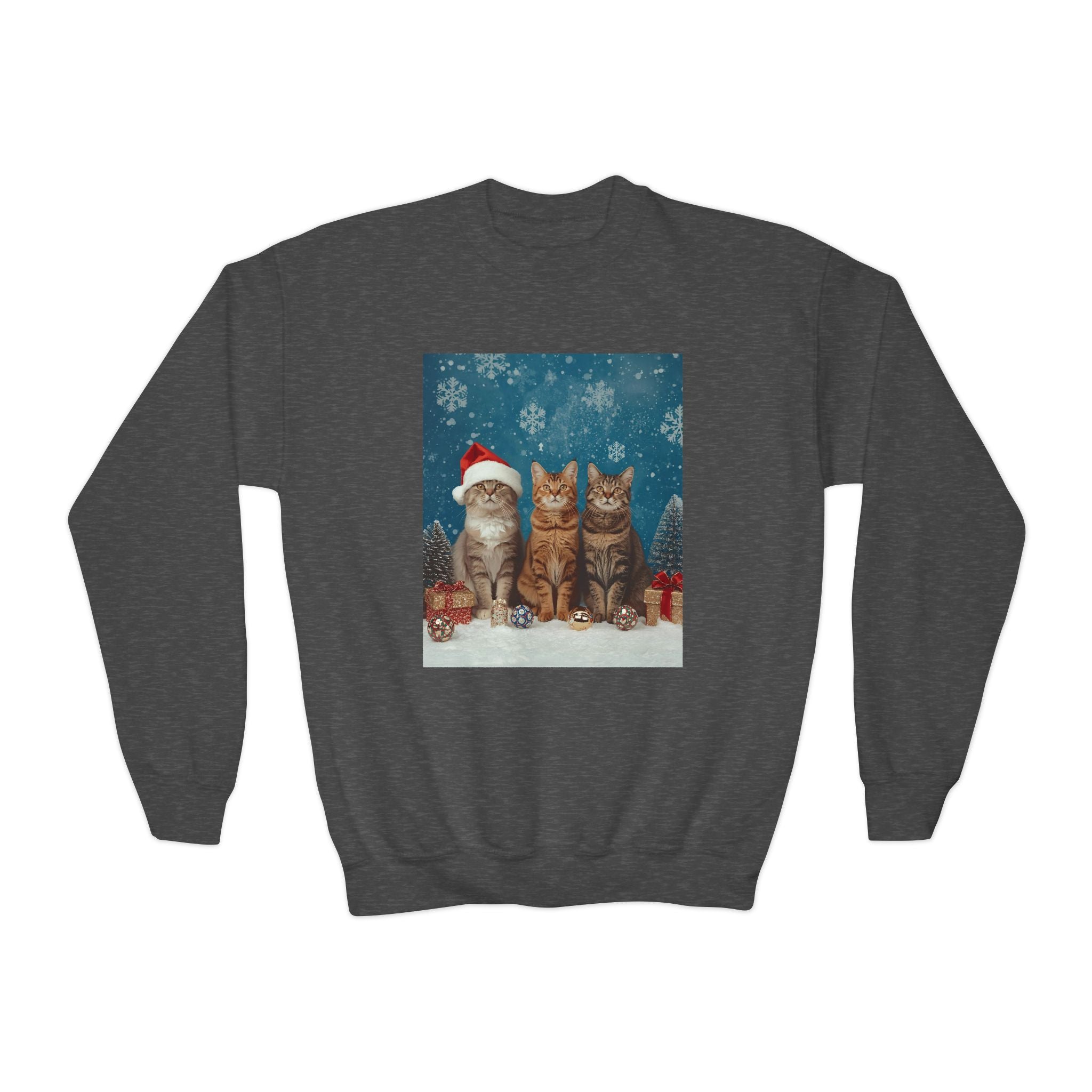 Cute Cat Festive Christmas Youth Crewneck Sweatshirt