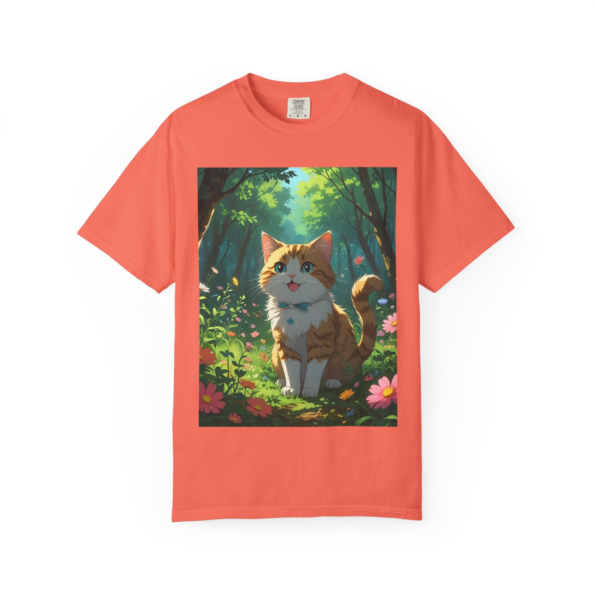 Whimsical Cat In Forest T-Shirt | Nature Lover Gift, Cute Pet Shirt, Animal Art Tee, Summer Outfit, Eco-Friendly Fashion