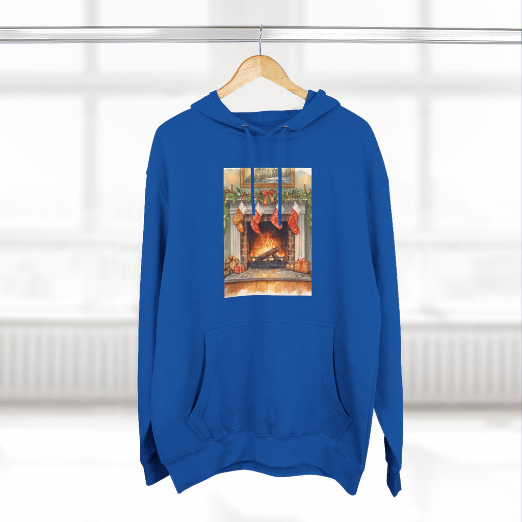 Christmas Stocking Fireplace Three-Panel Fleece Hoodie